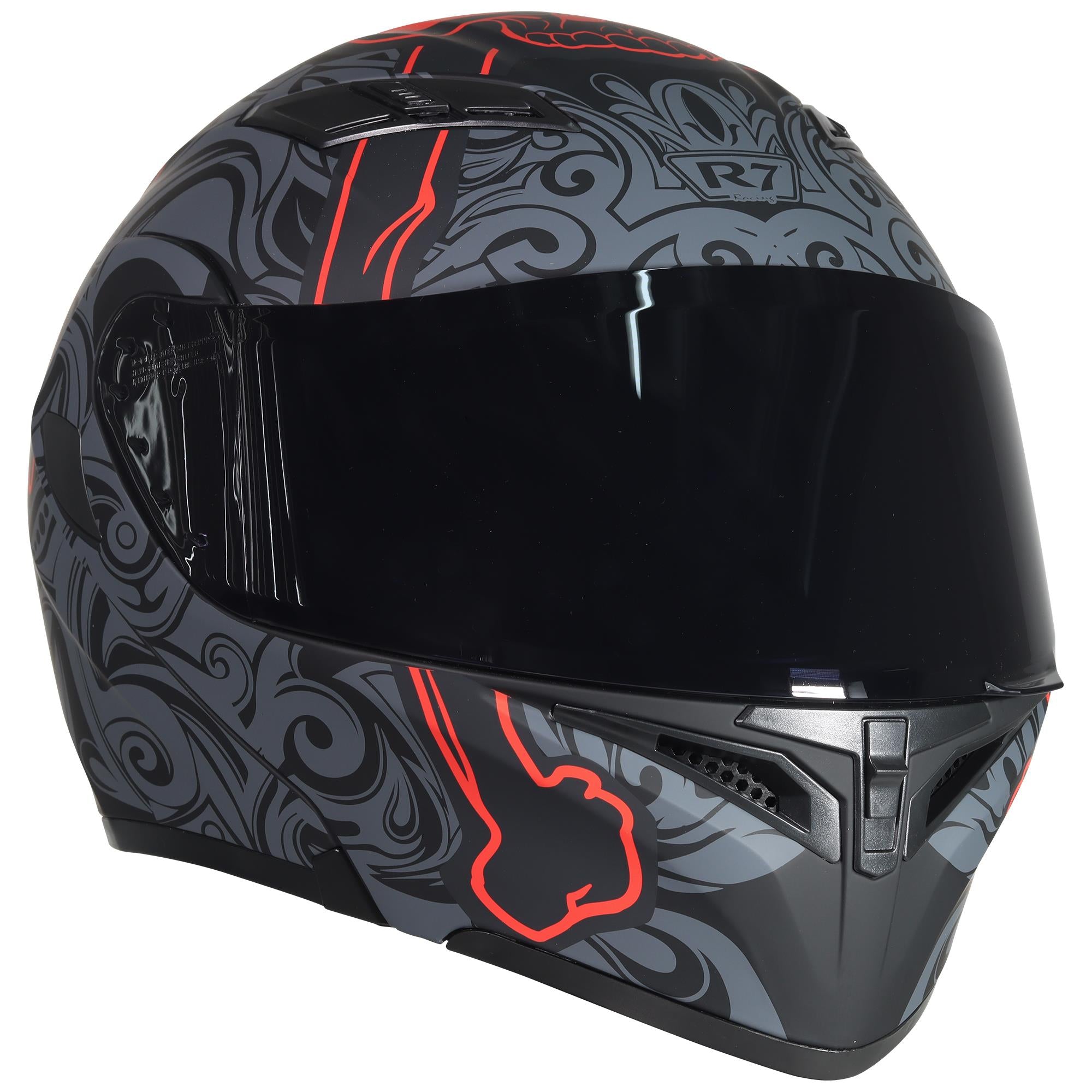 Casco Abatible R7 Racing Unscarred Tribal Skull Con LED Doble Mica