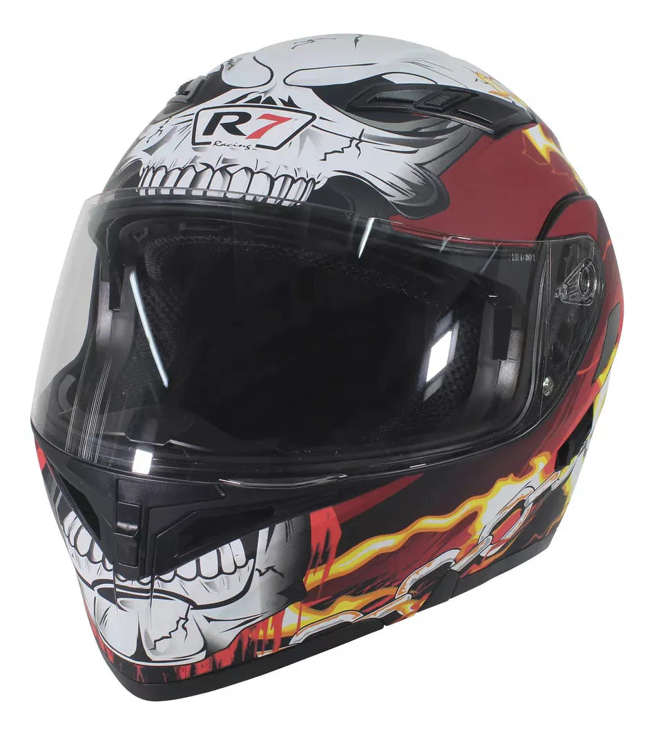 Casco Abatible R7 Racing Unscarred Skull Chain Doble Mica DOT