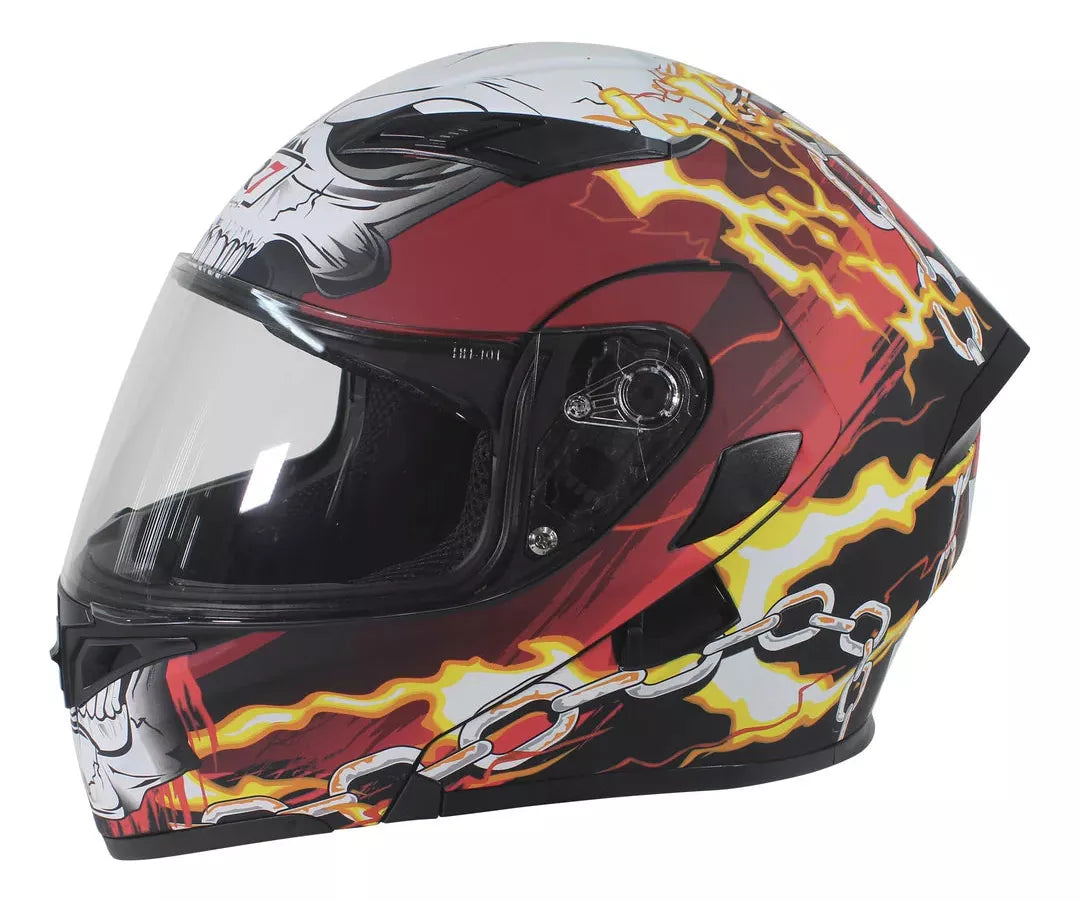 Casco Abatible R7 Racing Unscarred Skull Chain Doble Mica DOT