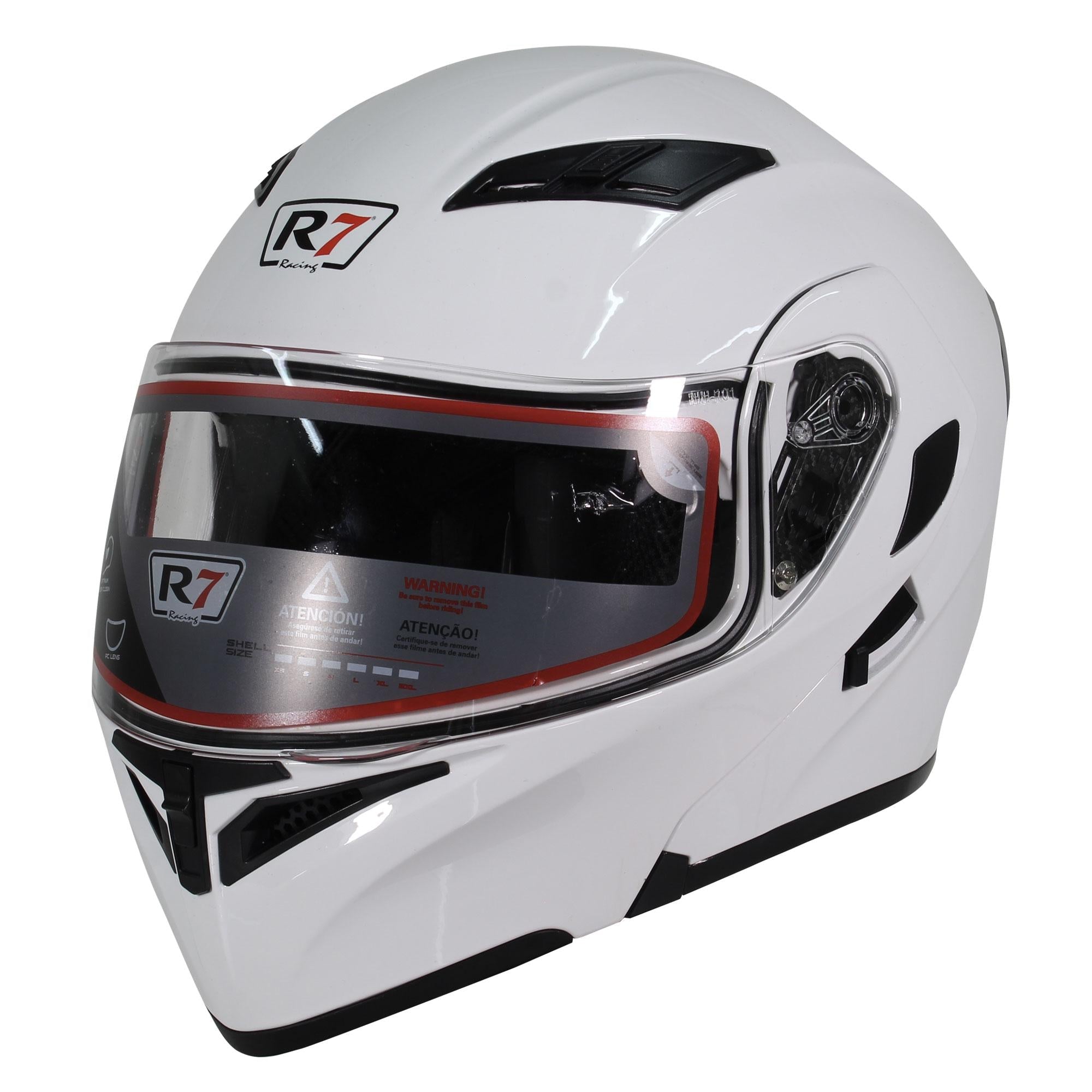 Casco Abatible R7 Racing Unscarred Solid Doble Mica DOT Blanco