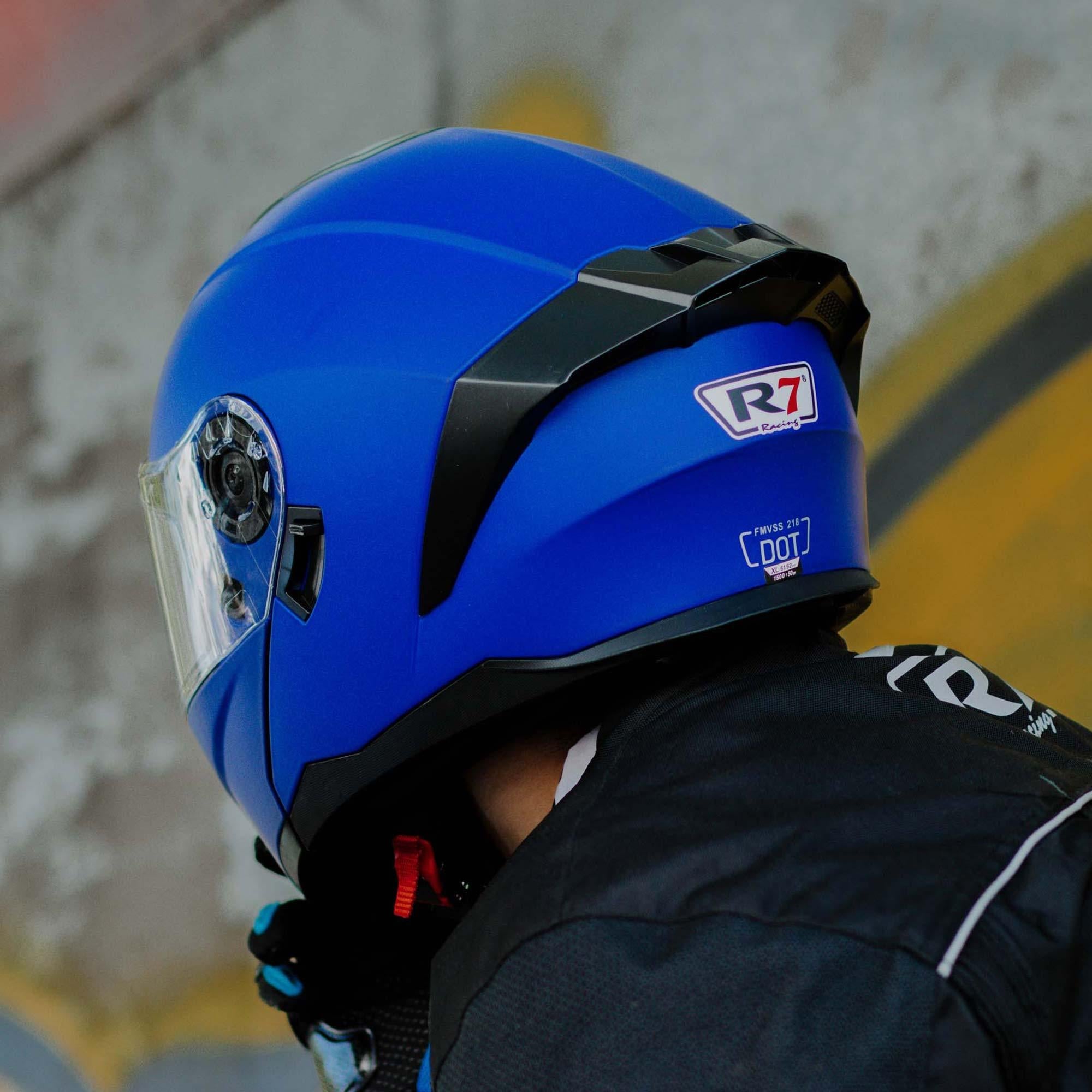 Casco Abatible R7 Racing Alfa Doble Mica DOT Azul Mate