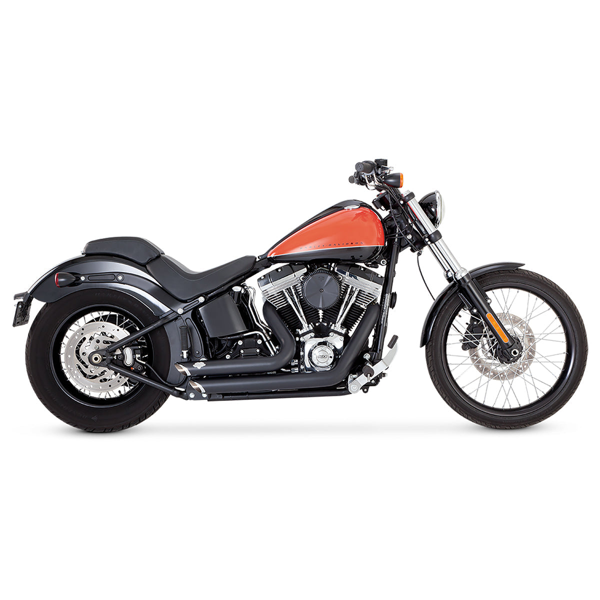 Escape Vance & Hines Shortshots Staggered Negro para Harley Davidson '12-'17 Softail Slim / Fat Boy / Deluxe / Convertible / Heritage Classic (Sistema Completo)