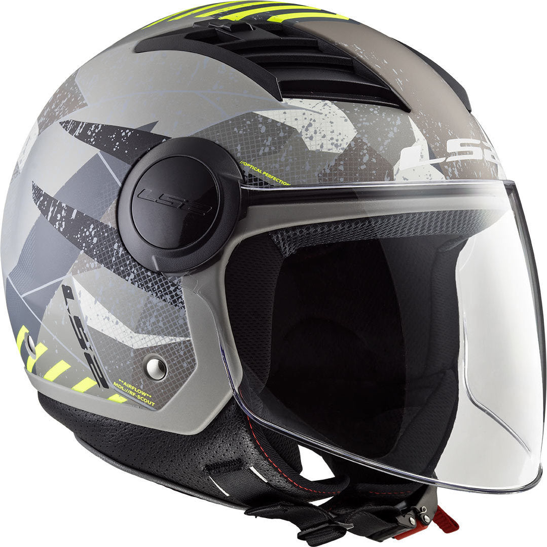 Casco Abierto LS2 Airflow Camo Titanium Mate Amarillo OF562