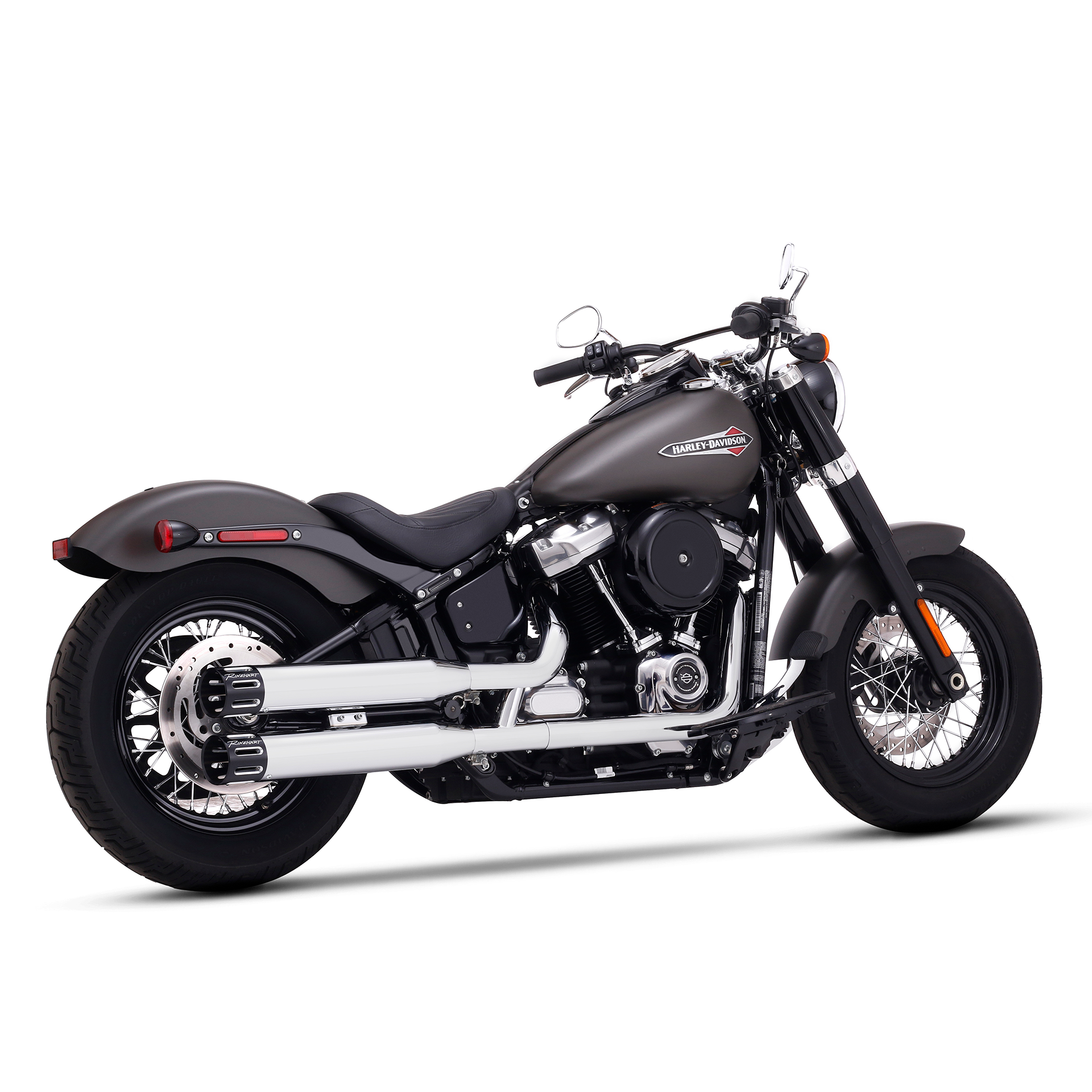 Escape Rinehart Racing 3.5″ Slip Ons Cromo Slot para Harley Davidson '18-'26 Softail Street Bob / Low Rider / Breakout / Softail Slim / Fat Boy / Standard (Colas)