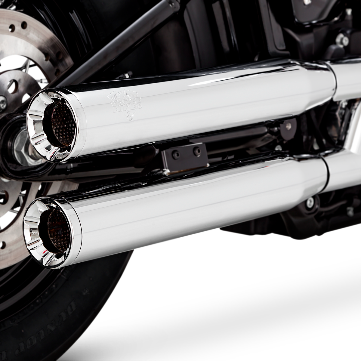 Escape Vance & Hines Eliminator 300 Slip Ons Cromo para Harley Davidson '18-'26 Softail Street Bob / Low Rider / Breakout / Softail Slim / Fat Boy / Standard (Colas)