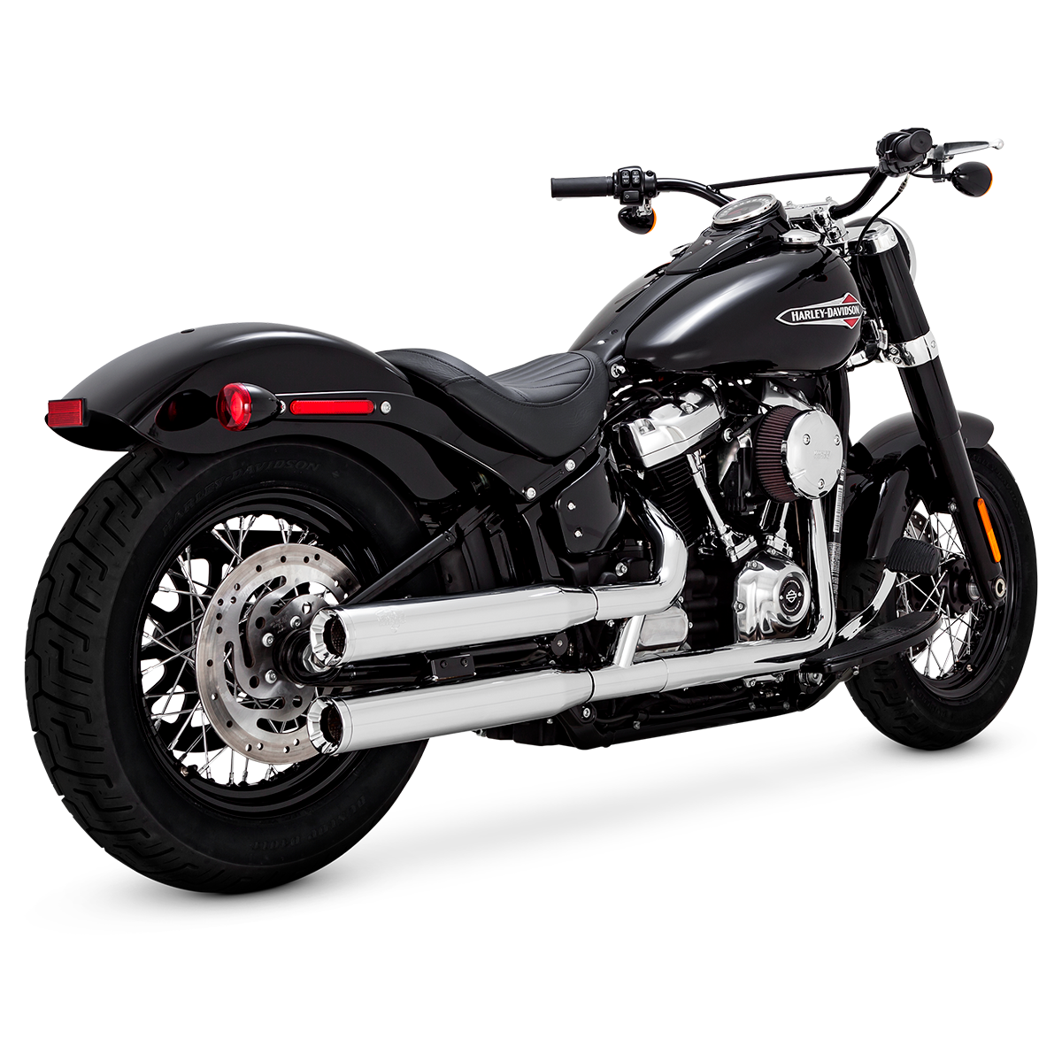 Escape Vance & Hines Eliminator 300 Slip Ons Cromo para Harley Davidson '18-'26 Softail Street Bob / Low Rider / Breakout / Softail Slim / Fat Boy / Standard (Colas)