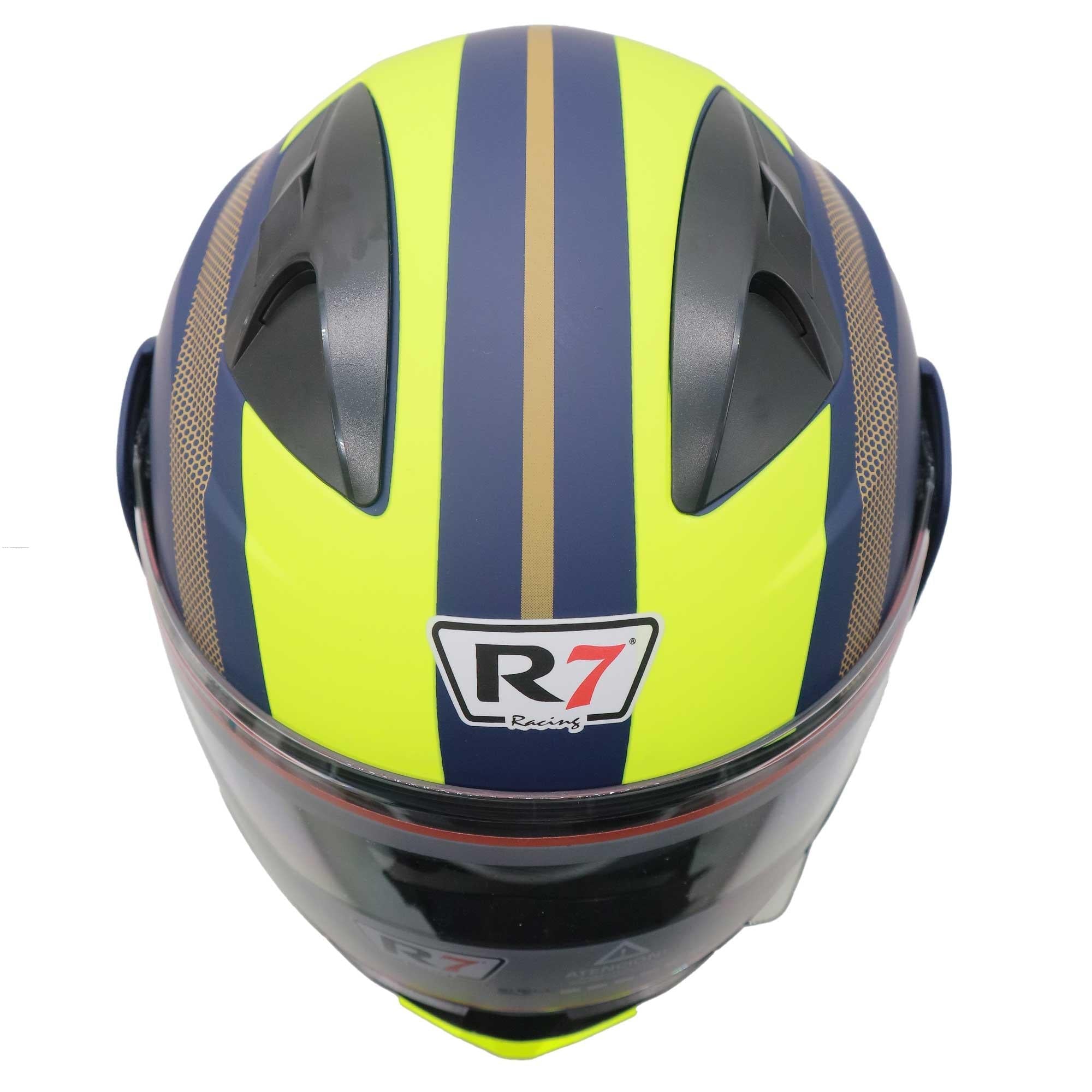 Casco Abatible R7 Racing Dynatos Factor Amarillo Doble Mica