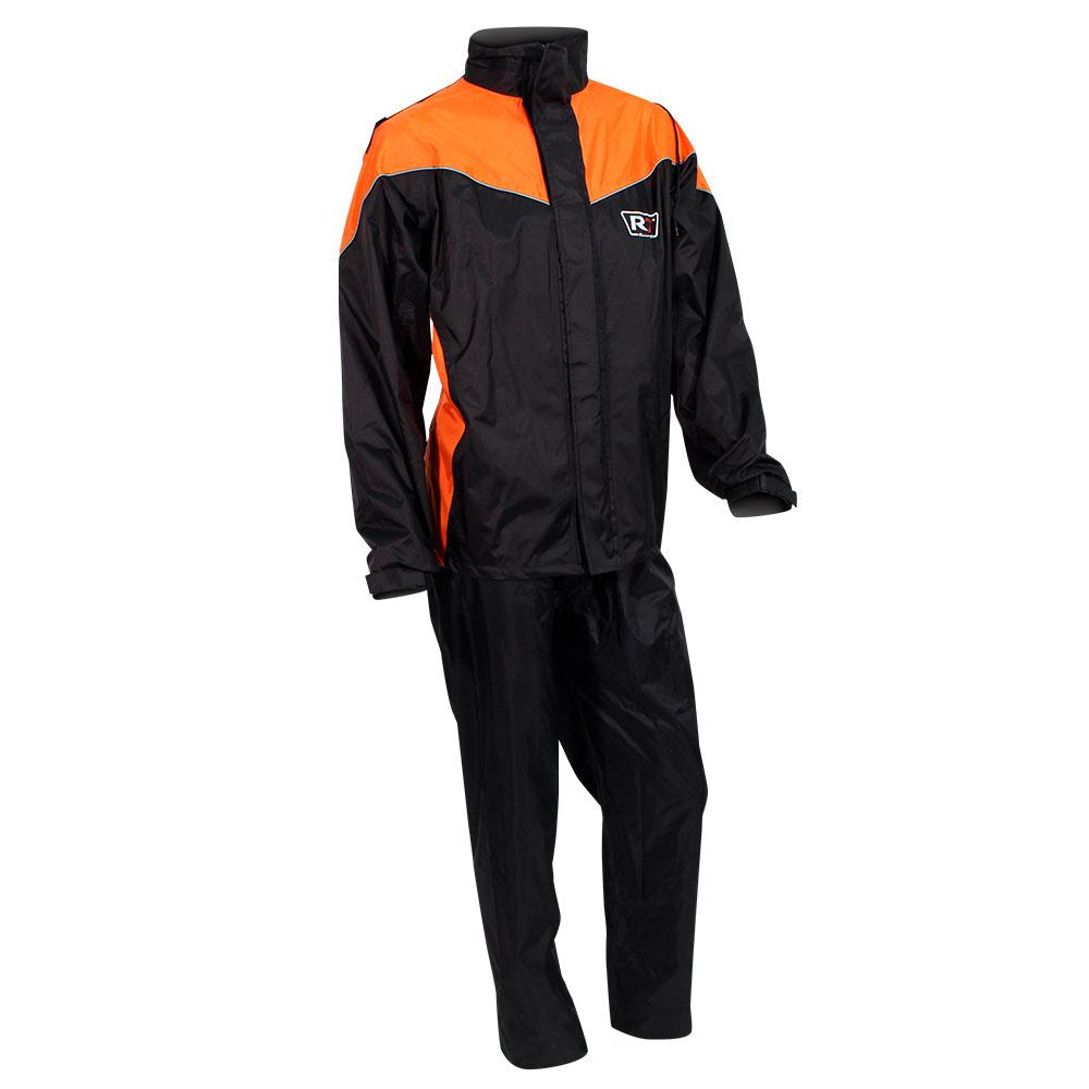 Impermeable R7 Racing Premium Negro & Naranja