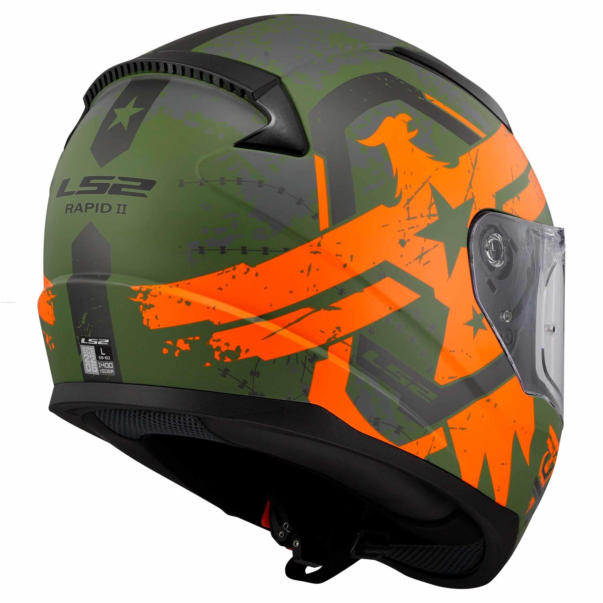 Casco Cerrado LS2 Rapid II Thunder Birds Naranja / Verde Mate FF35