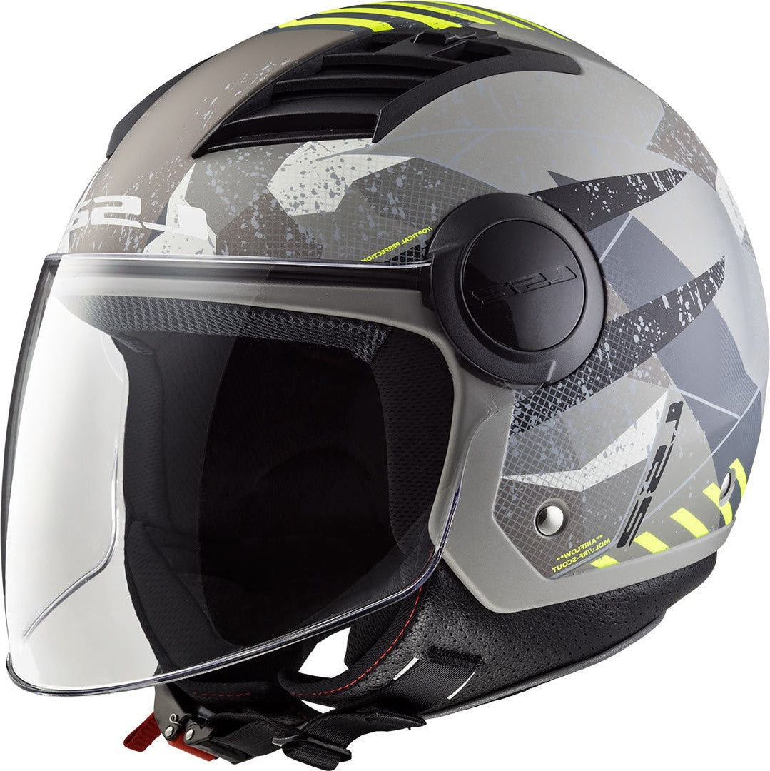 Casco Abierto LS2 Airflow Camo Titanium Mate Amarillo OF562