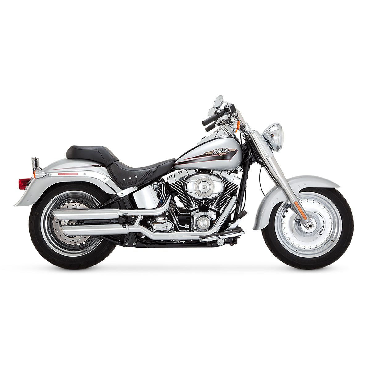 Escape Vance & Hines Twin Slash 3″ Slip Ons Cromo para Harley Davidson Softail '07-'17 Fat Boy (Colas)