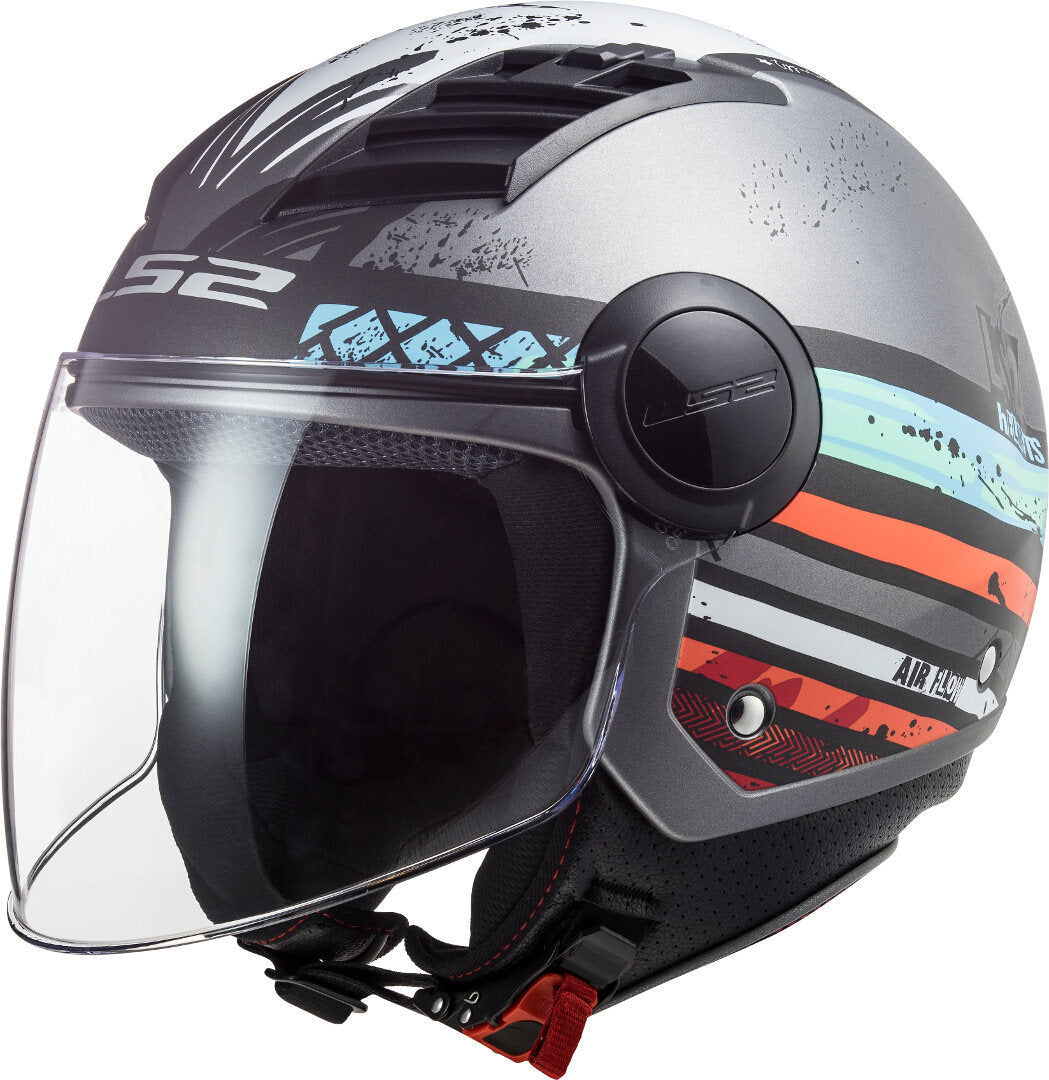 Casco Abierto LS2 Airflow Ronnie Plata Mate Azul OF562