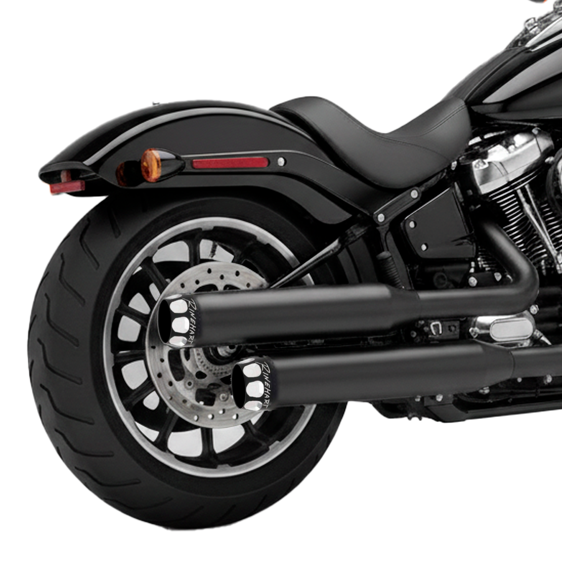 Escape Rinehart Racing 3″ Slip Ons Negro Salloped para Harley Davidson Softail ’07-’17 Fat Boy / Fatboy Lo / Deuce (Colas)