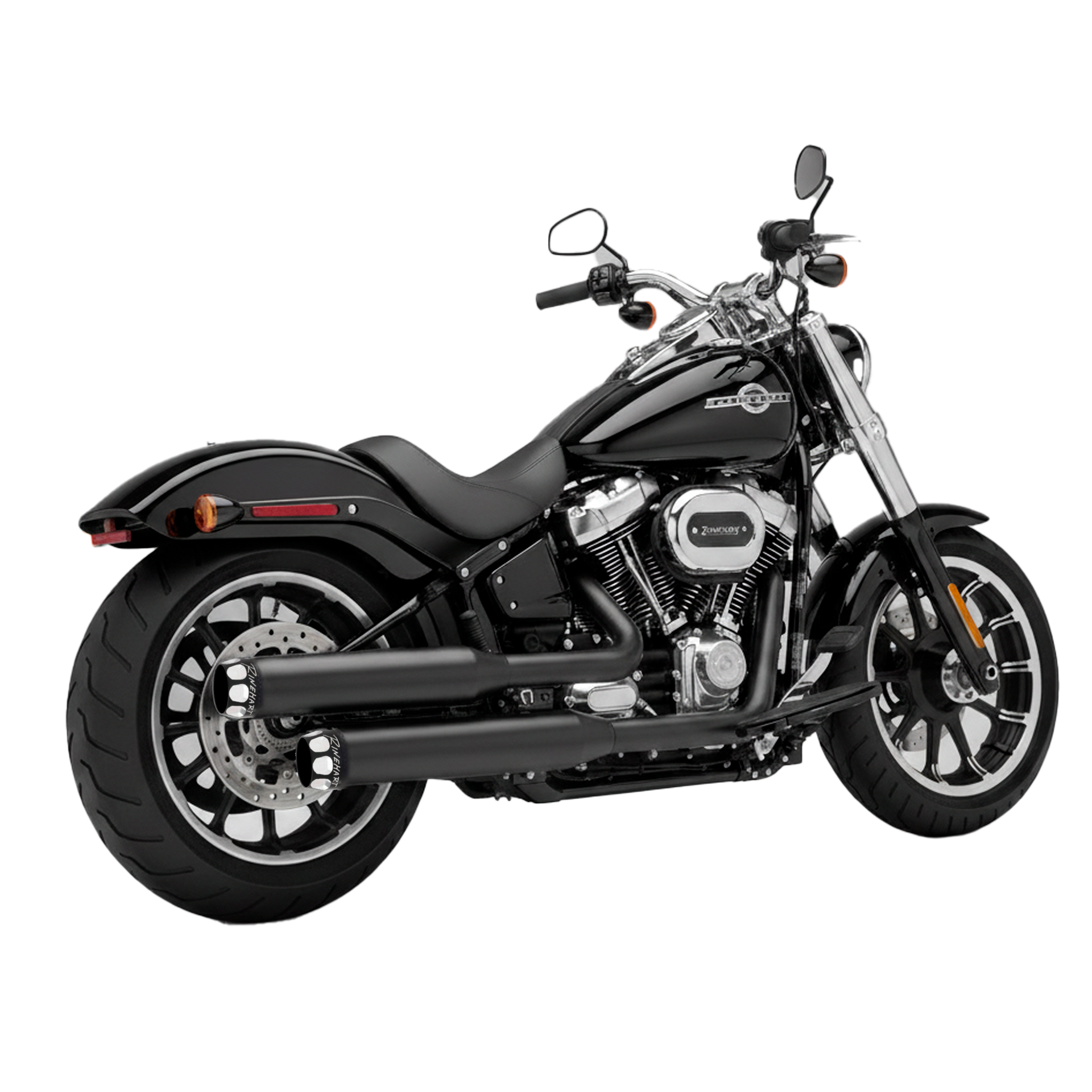 Escape Rinehart Racing 3″ Slip Ons Negro Salloped para Harley Davidson Softail ’07-’17 Fat Boy / Fatboy Lo / Deuce (Colas)