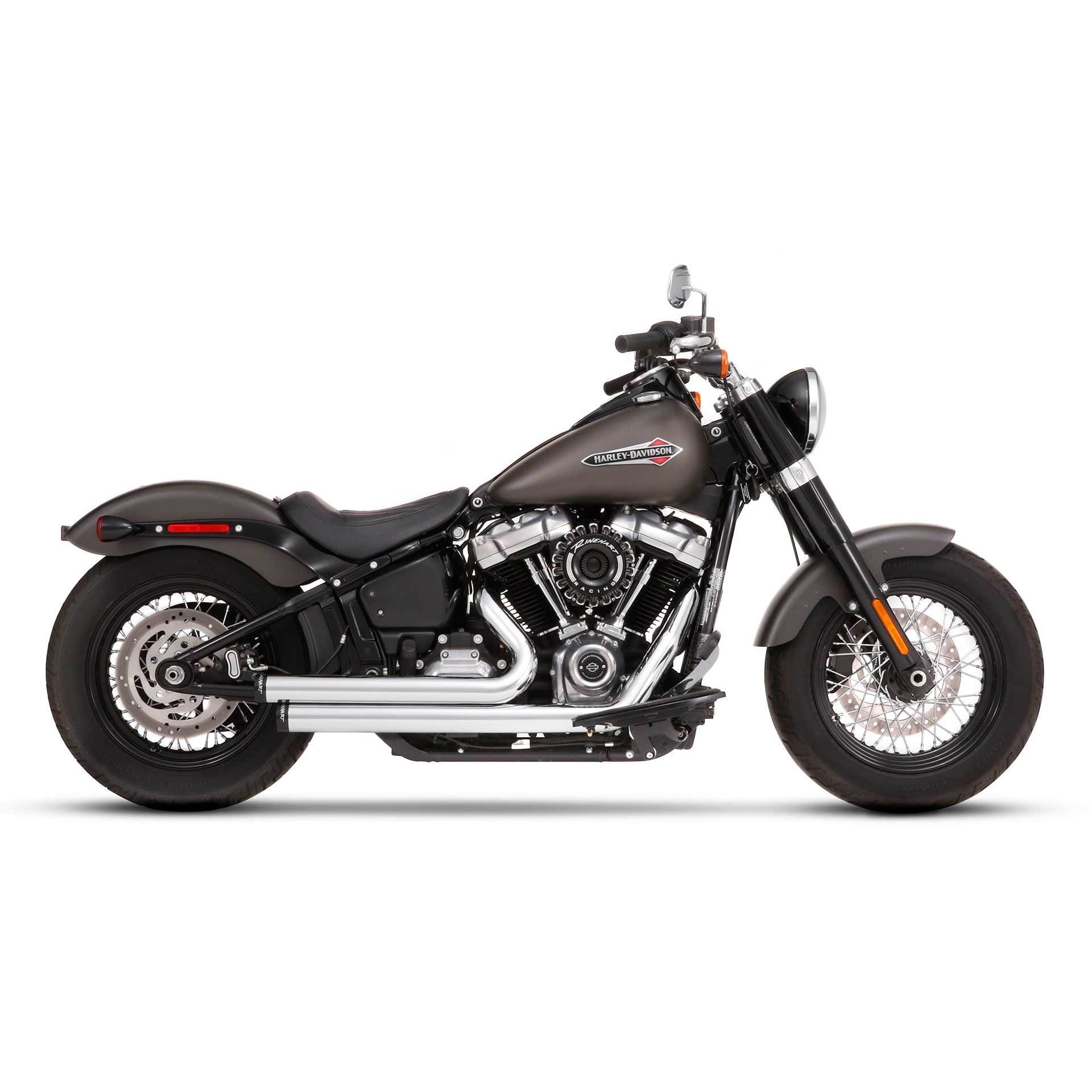 Escape Rinehart Racing 2 Into 2 Cromo para Harley Davidson '18-'24 Softail Fat Boy / Heritage Classic / Deluxe / Slim / Street Bob / Breakout / Standard / Low Rider / Sport Glide / Fat Bob (Sistema Completo)