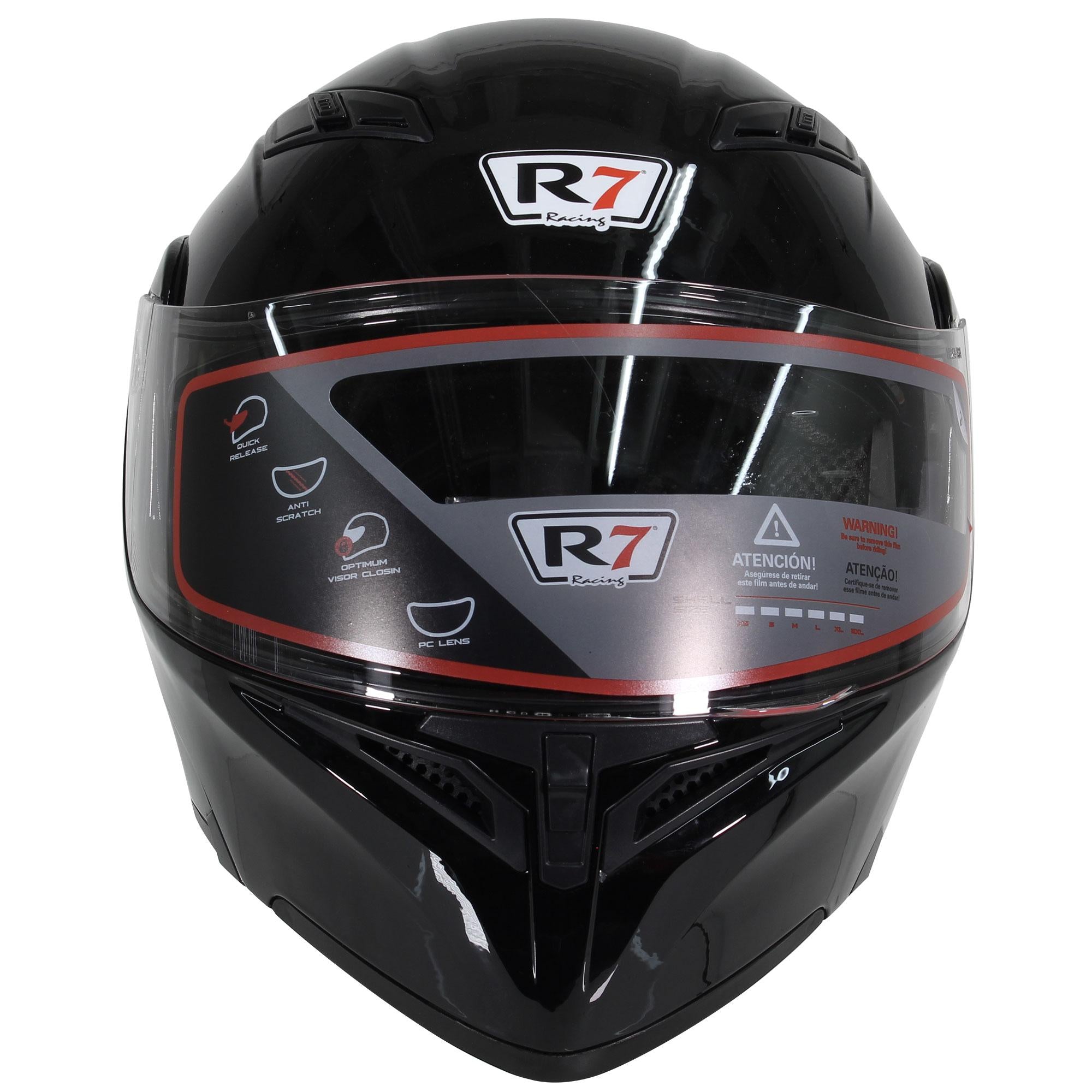 Casco Abatible R7 Racing Unscarred Solid Doble Mica DOT Negro Brillante