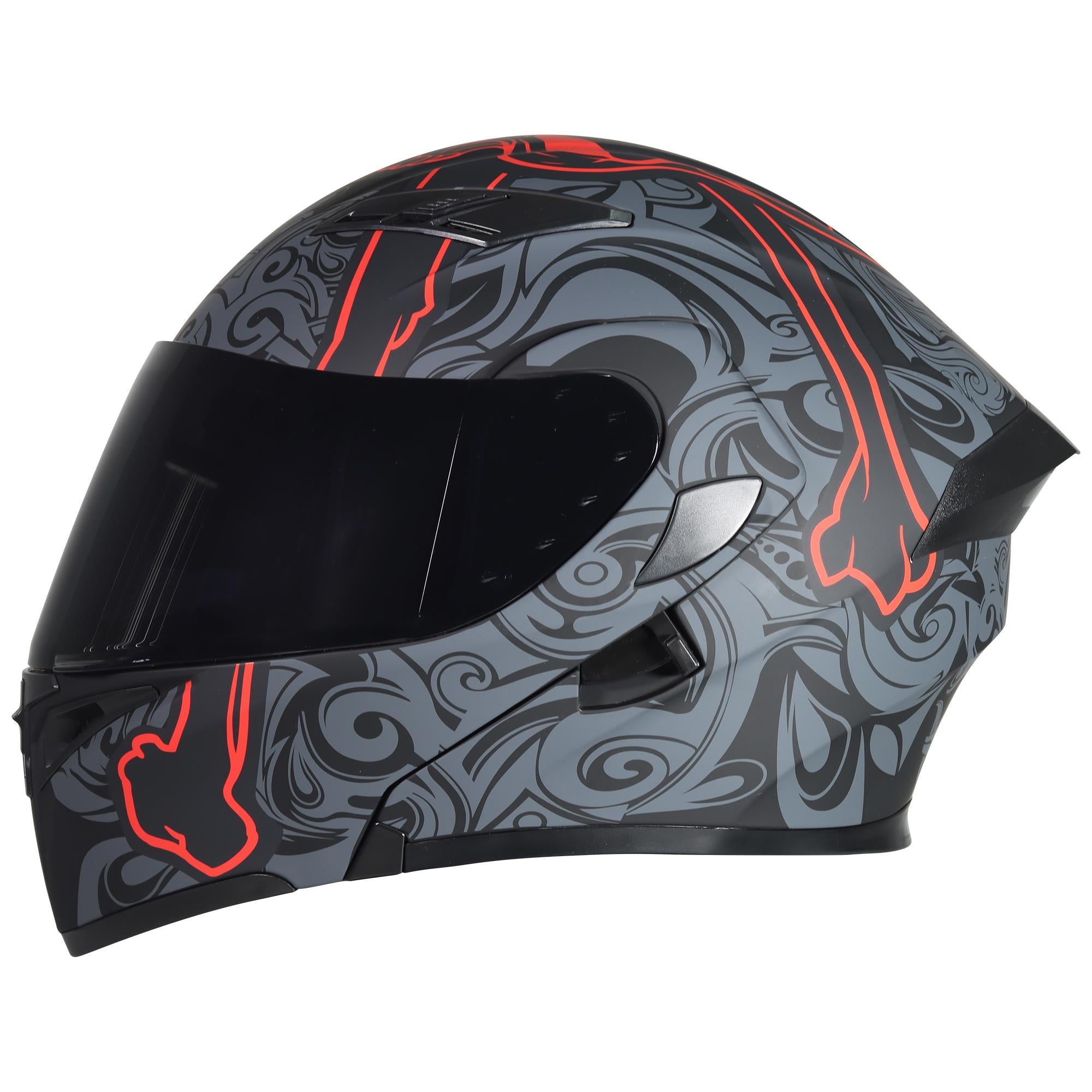 Casco Abatible R7 Racing Unscarred Tribal Skull Con LED Doble Mica