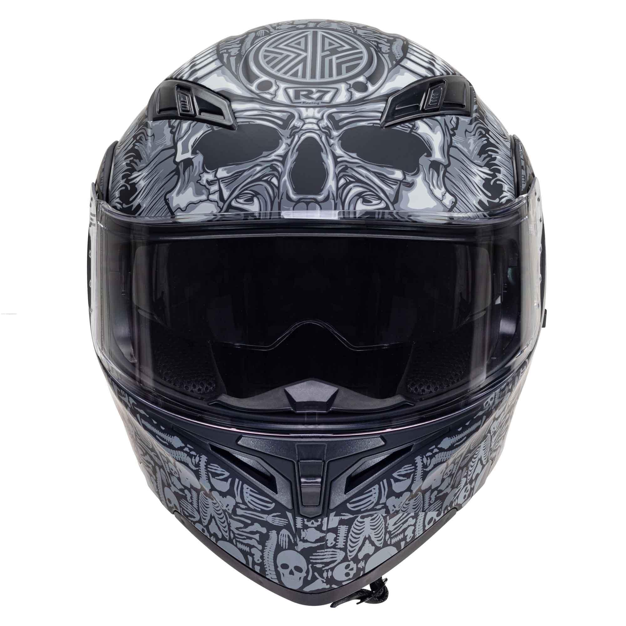 Casco Abatible R7 Racing Unscarred Bone Demon Doble Mica DOT Negro / Gris Mate