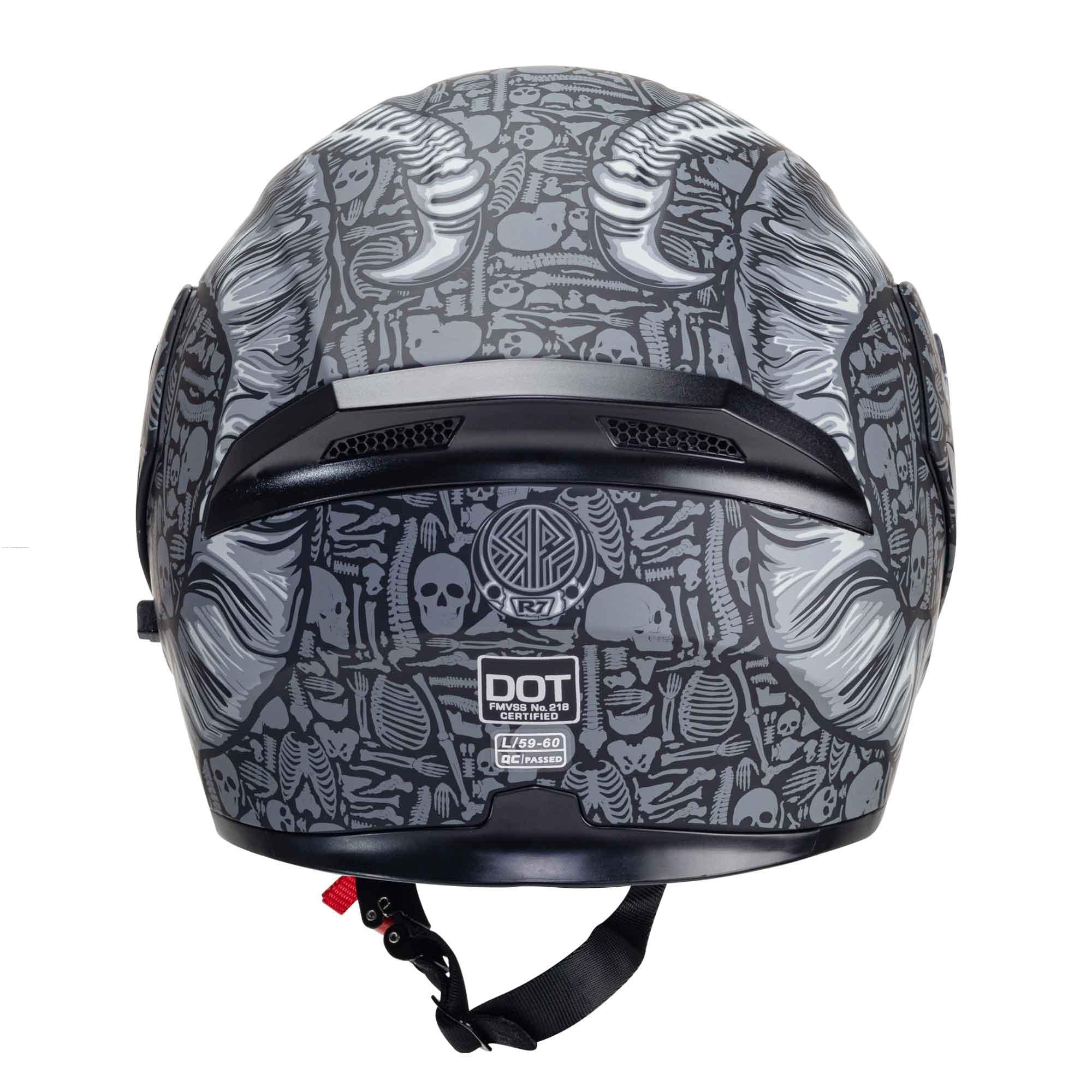 Casco Abatible R7 Racing Unscarred Bone Demon Doble Mica DOT Negro / Gris Mate