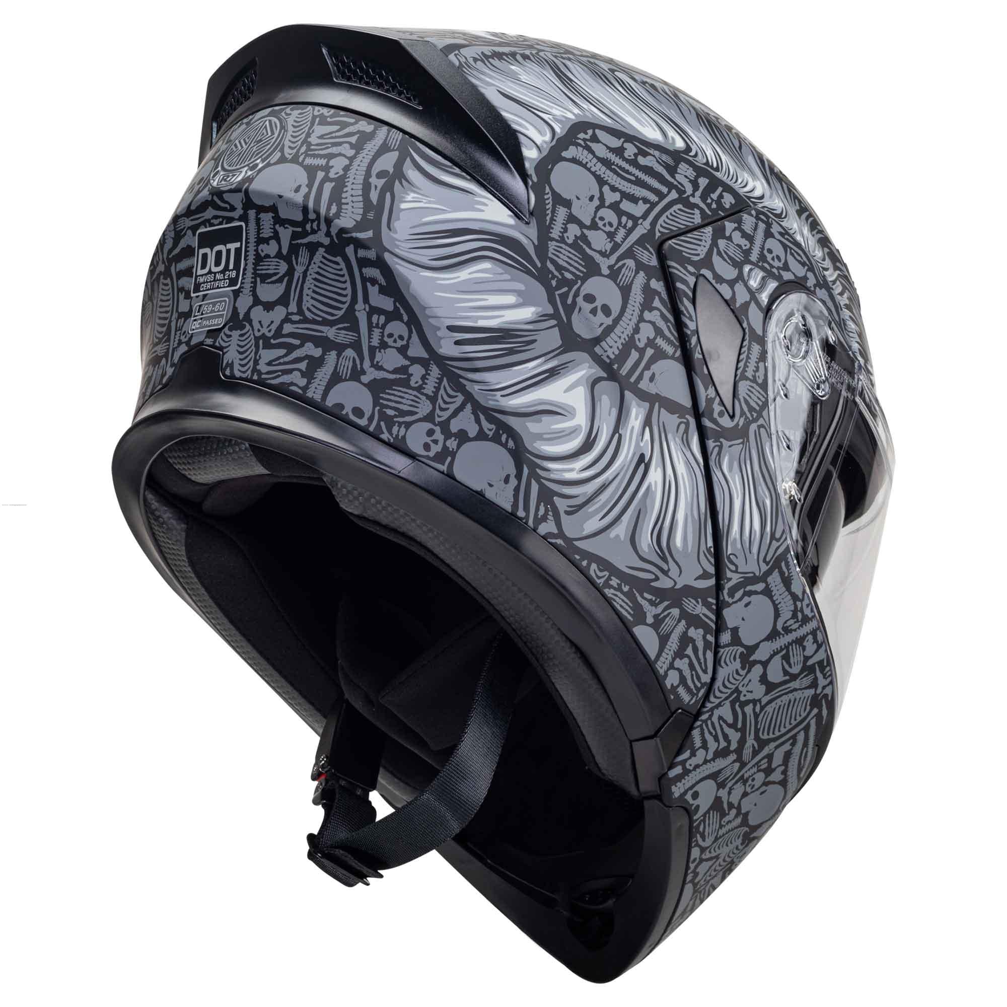 Casco Abatible R7 Racing Unscarred Bone Demon Doble Mica DOT Negro / Gris Mate