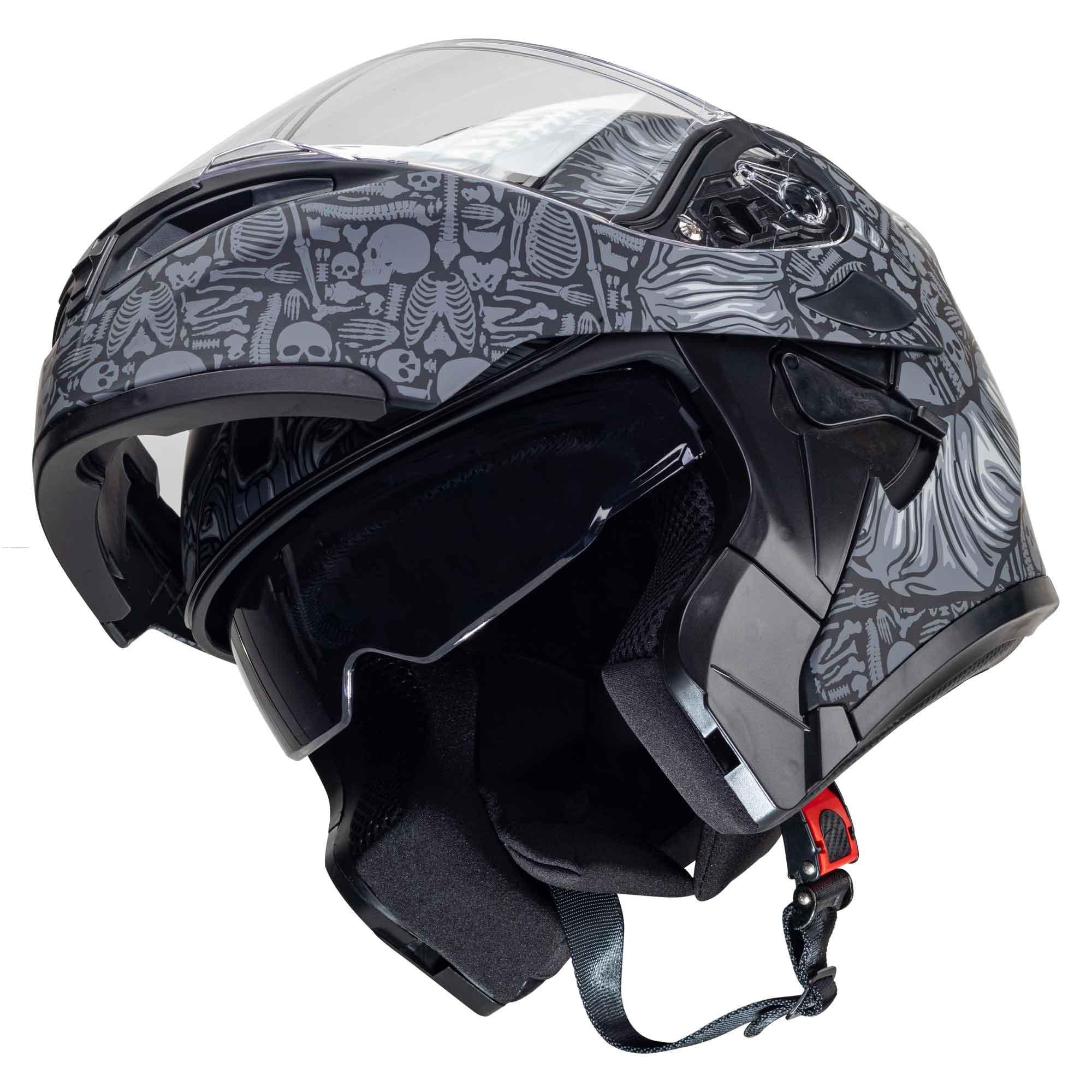 Casco Abatible R7 Racing Unscarred Bone Demon Doble Mica DOT Negro / Gris Mate