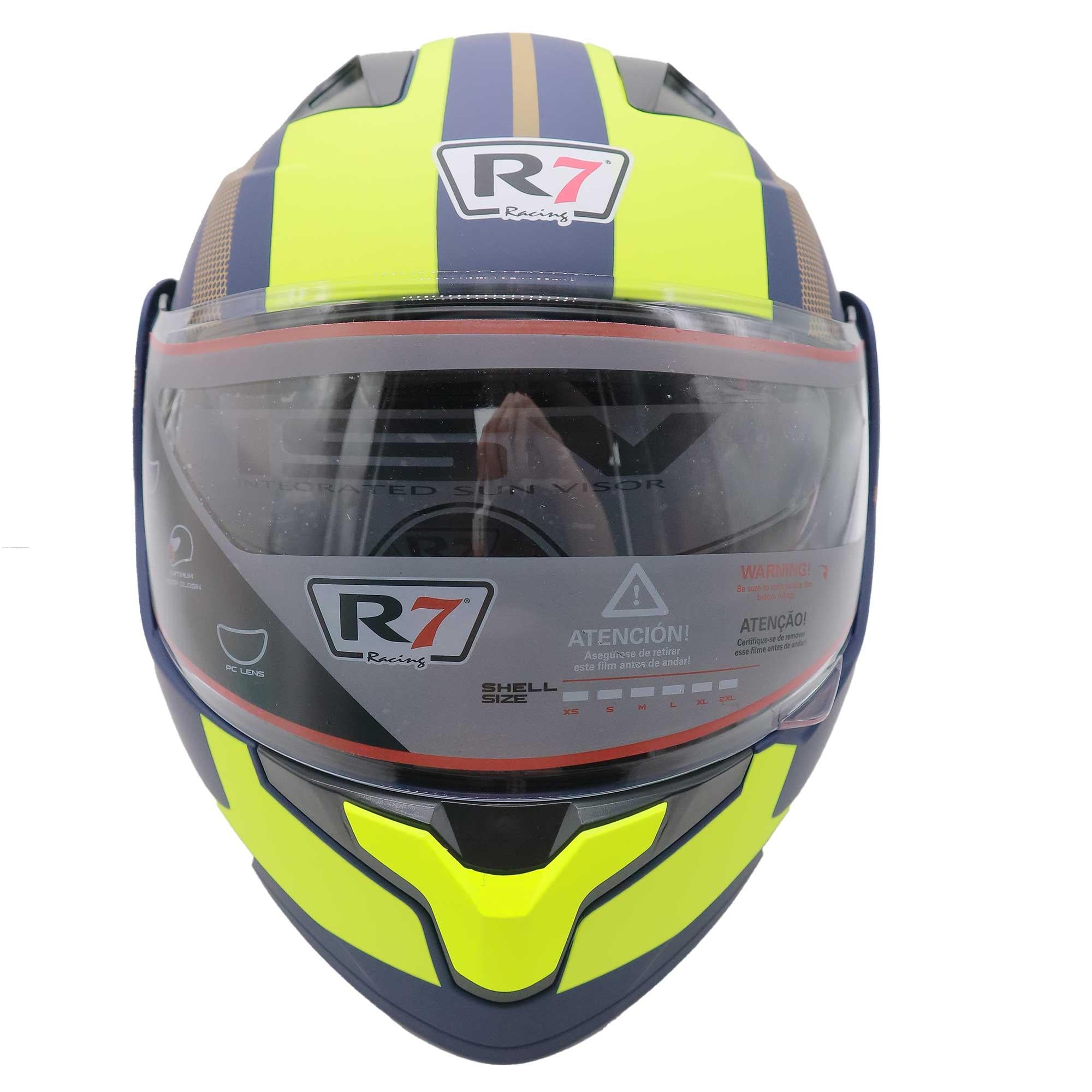 Casco Abatible R7 Racing Dynatos Factor Amarillo Doble Mica