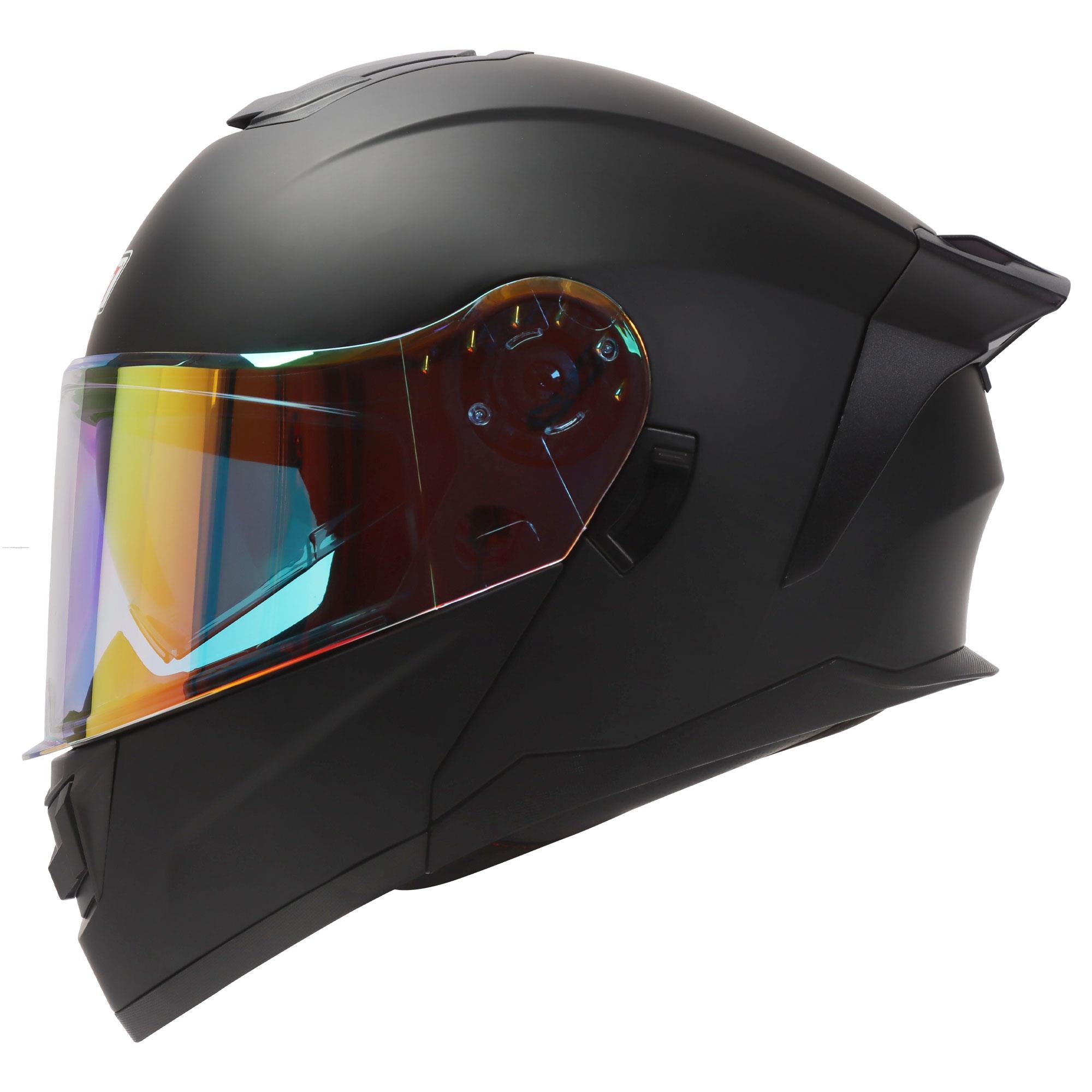 Casco Abatible R7 Racing Alfa Con LED Doble Mica DOT Negro Mate (Mica Premium Night Vision)