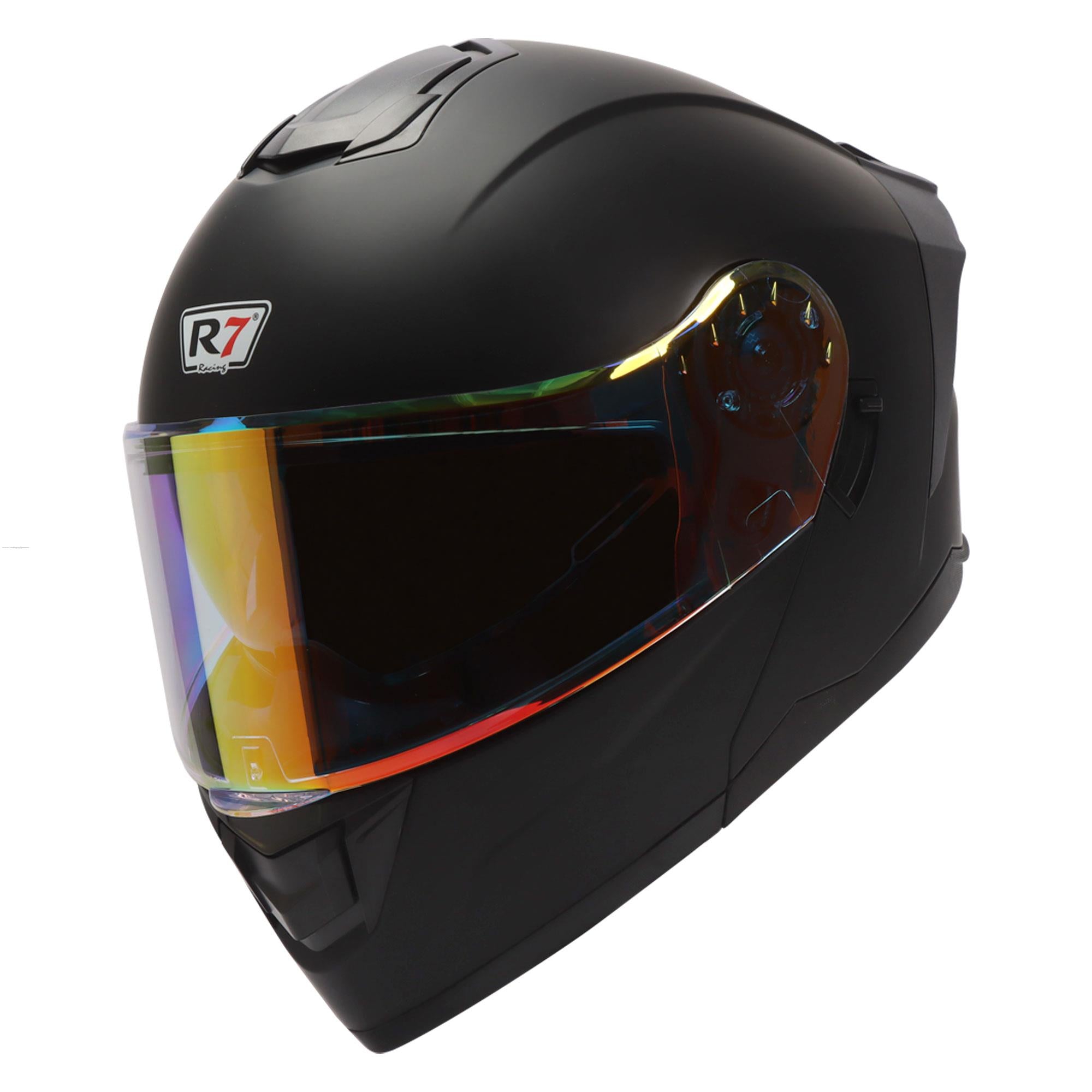 Casco Abatible R7 Racing Alfa Con LED Doble Mica DOT Negro Mate (Mica Premium Night Vision)