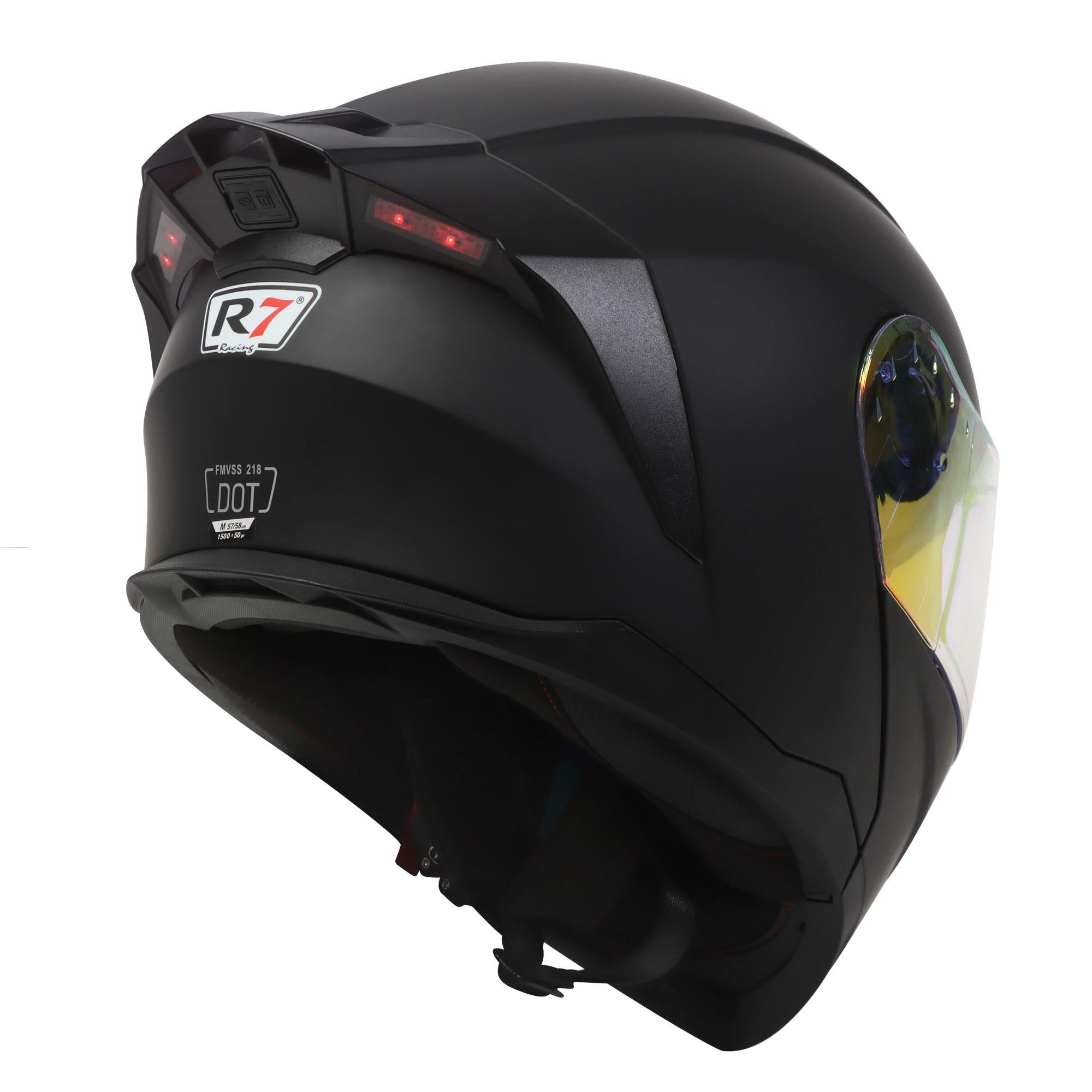 Casco Abatible R7 Racing Alfa Con LED Doble Mica DOT Negro Mate (Mica Premium Night Vision)