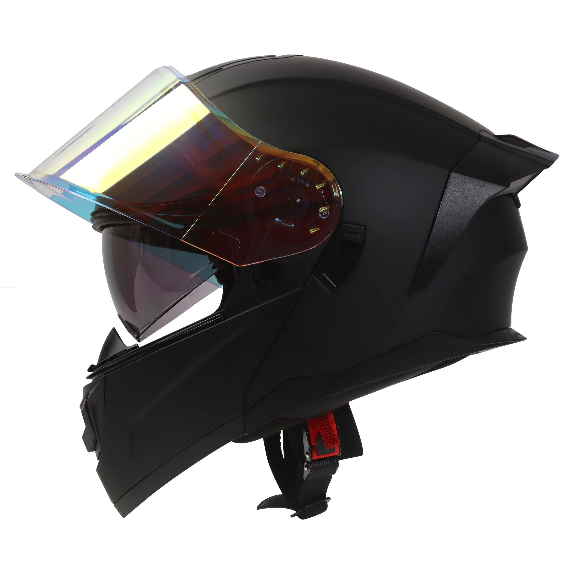 Casco Abatible R7 Racing Alfa Con LED Doble Mica DOT Negro Mate (Mica Premium Night Vision)