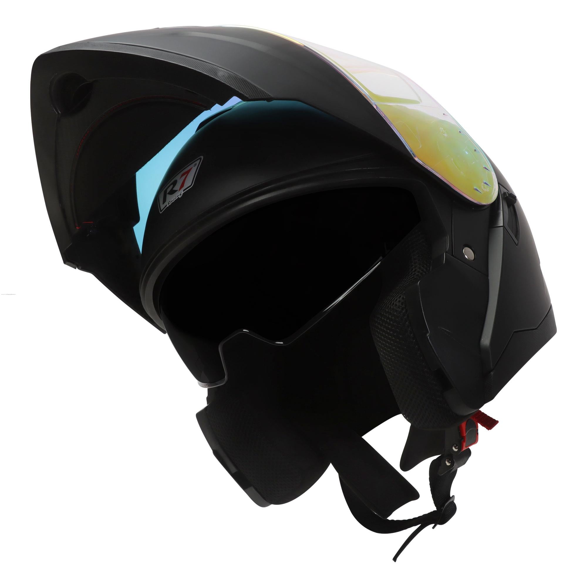 Casco Abatible R7 Racing Alfa Con LED Doble Mica DOT Negro Mate (Mica Premium Night Vision)