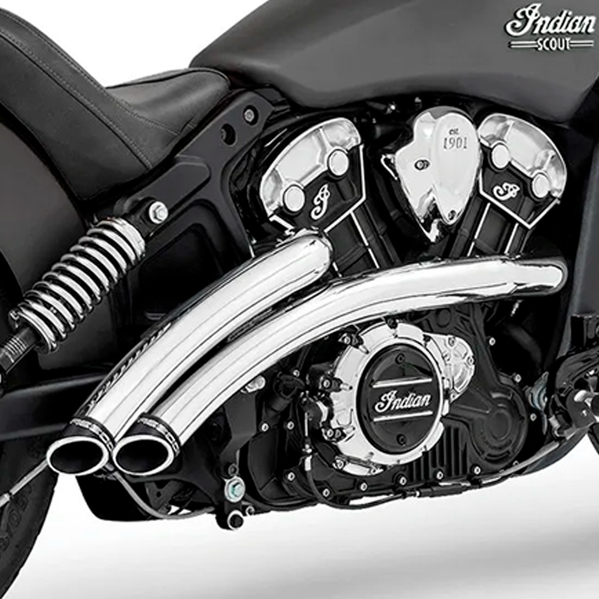 Escape Freedom Performance Radical Radius Cromo - Negro para Indian '14-'24 Scout / Rogue / Bobber / Sixty (Sistema Completo)