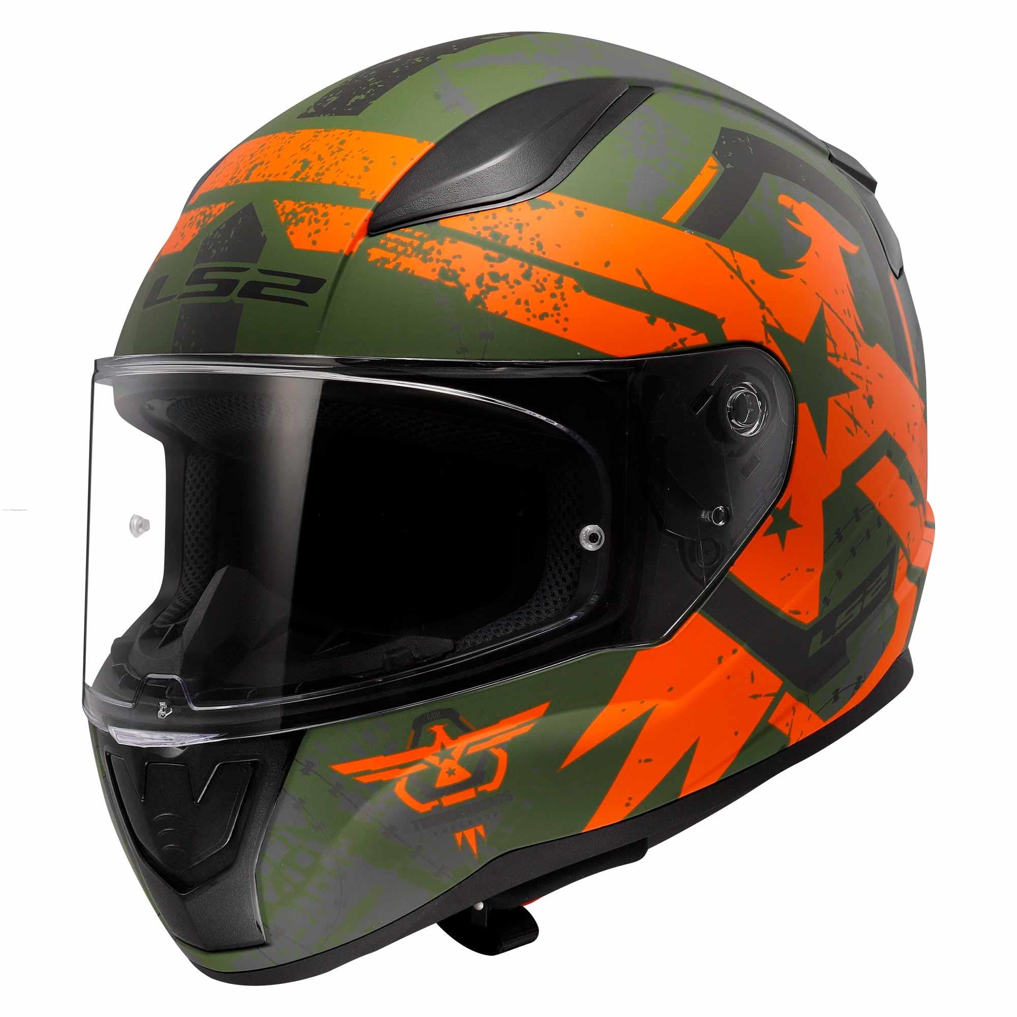 Casco Cerrado LS2 Rapid II Thunder Birds Naranja / Verde Mate FF35