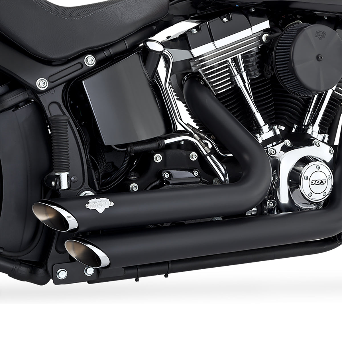 Escape Vance & Hines Shortshots Staggered Negro para Harley Davidson '12-'17 Softail Slim / Fat Boy / Deluxe / Convertible / Heritage Classic (Sistema Completo)