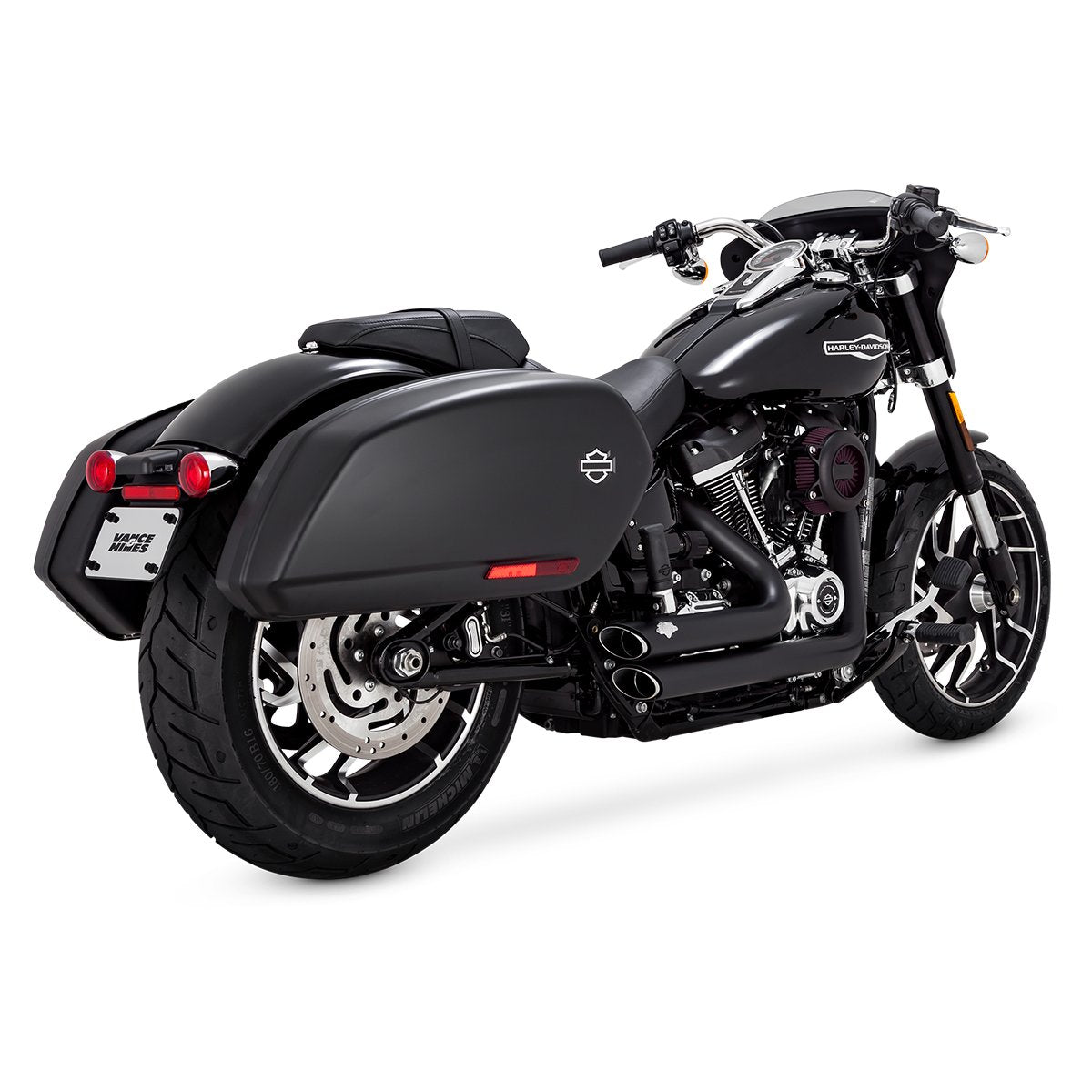 Escape Vance & Hines Shortshots Staggered Negro para Harley Davidson '18-'24 Softail Fat Bob / Heritage Classic / Low Rider / Standard / Street Bob / Slim / Deluxe / Low Rider (Sistema Completo)