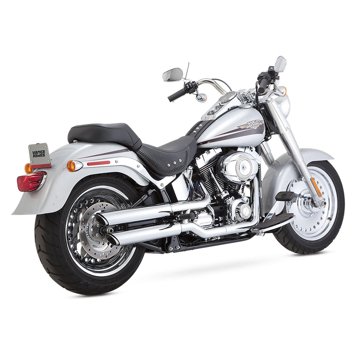 Escape Vance & Hines Twin Slash 3″ Slip Ons Cromo para Harley Davidson Softail '10-'17 Fat Boy (Colas)