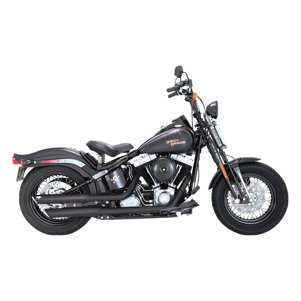 Escape Vance & Hines Twin Slash 3″ Slip Ons Negro para Harley Davidson '10-'17 Softail Deluxe / Slim / Crossbones (Colas)
