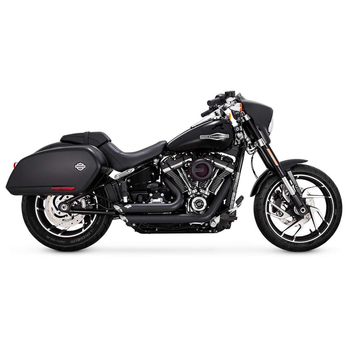 Escape Vance & Hines Shortshots Staggered Negro para Harley Davidson '18-'24 Softail Fat Bob / Heritage Classic / Low Rider / Standard / Street Bob / Slim / Deluxe / Low Rider (Sistema Completo)