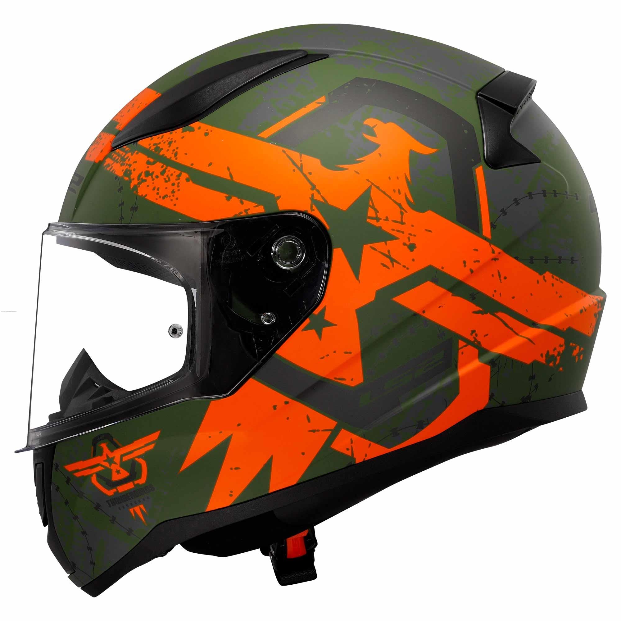 Casco Cerrado LS2 Rapid II Thunder Birds Naranja / Verde Mate FF35