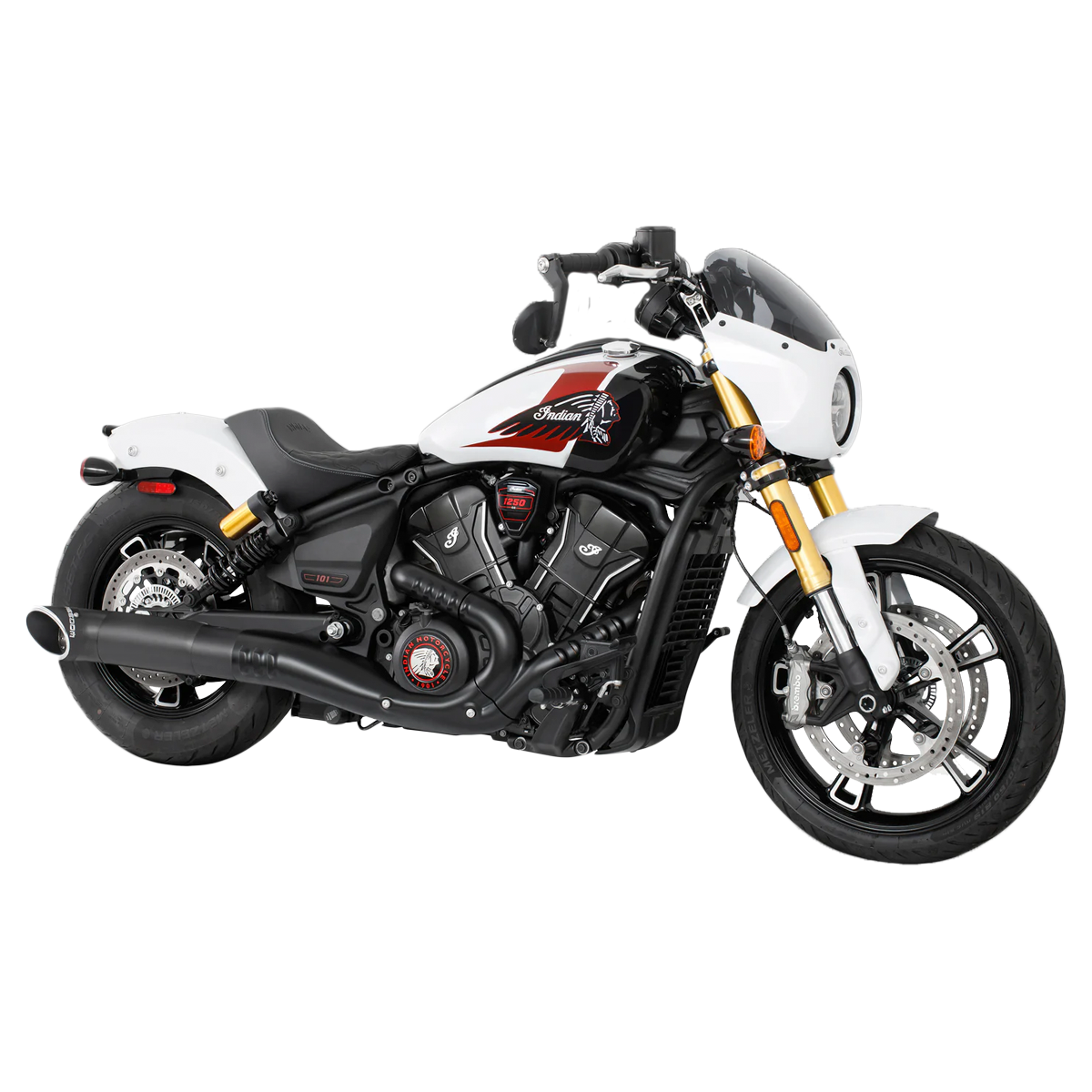 Escape Freedom Performance 4.5" Slip On Turn Out Negro para Indian 2025 Scout / 101 / Classic / Super / Sport / Bobber (Cola)