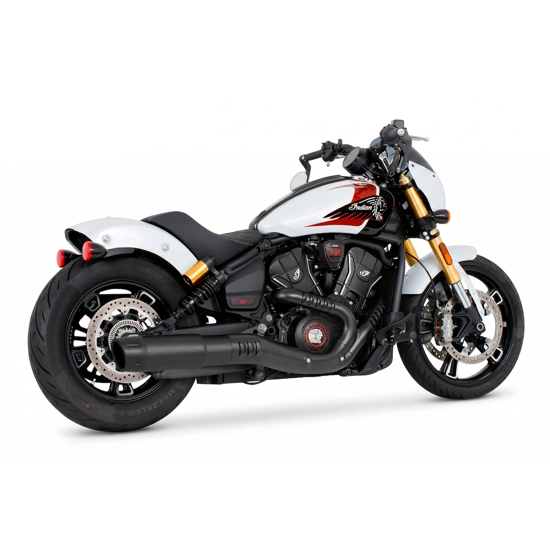 Escape Freedom Performance 4.5" Slip On Combat Fluted Negro para Indian 2025+ Scout (Cola)