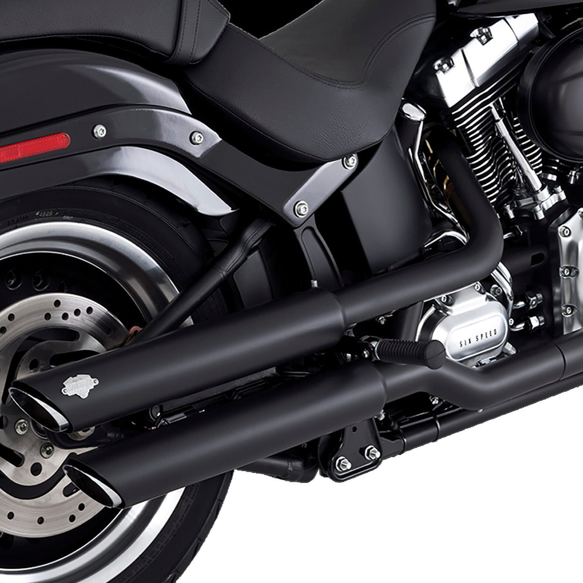 Escape Vance & Hines Twin Slash 3″ Slip Ons Negro para Harley Davidson Softail '10-'17 Fat Boy (Colas)