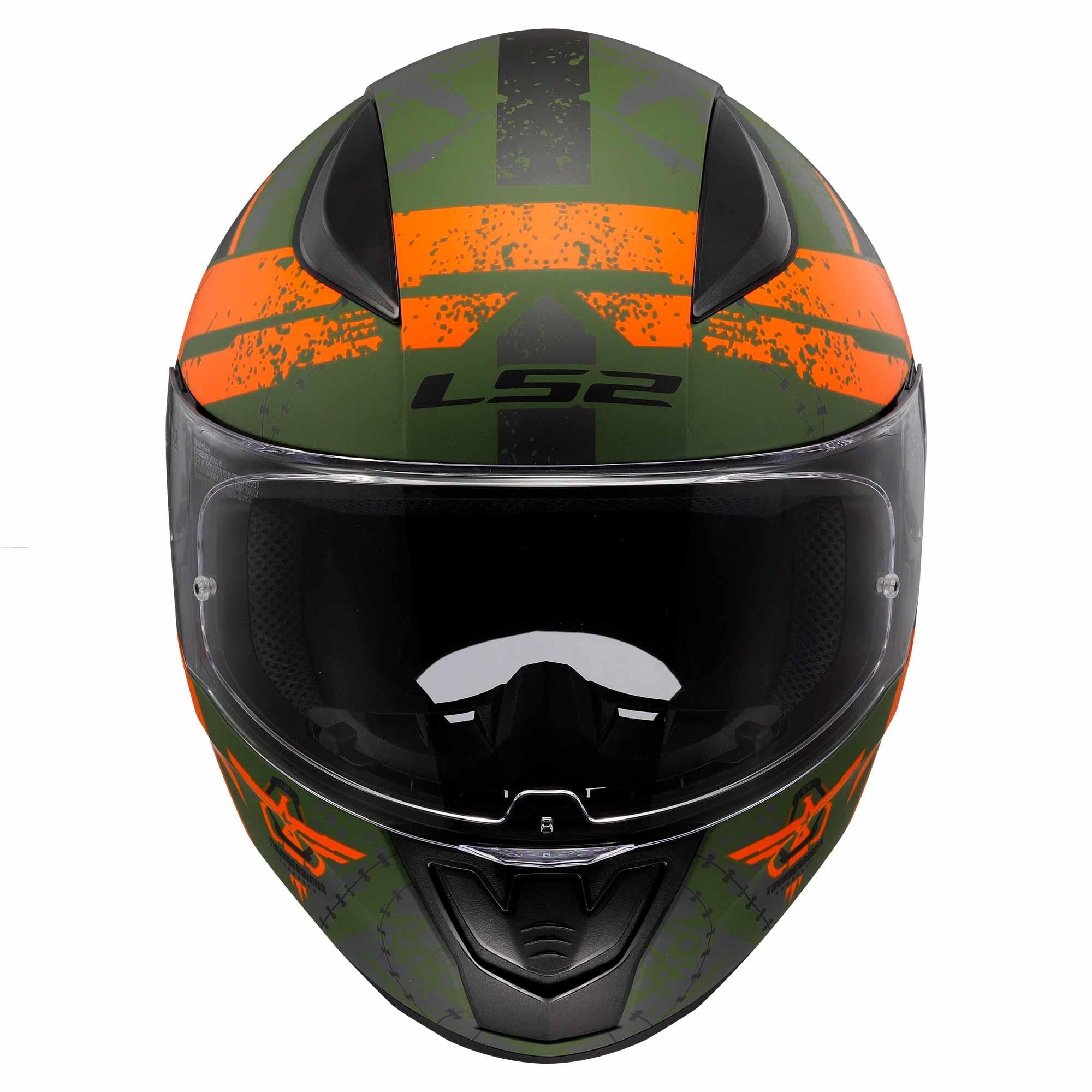 Casco Cerrado LS2 Rapid II Thunder Birds Naranja / Verde Mate FF35