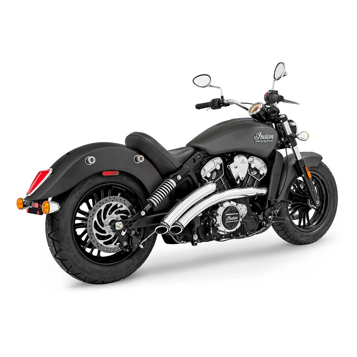 Escape Freedom Performance Radical Radius Cromo - Negro para Indian '14-'24 Scout / Rogue / Bobber / Sixty (Sistema Completo)