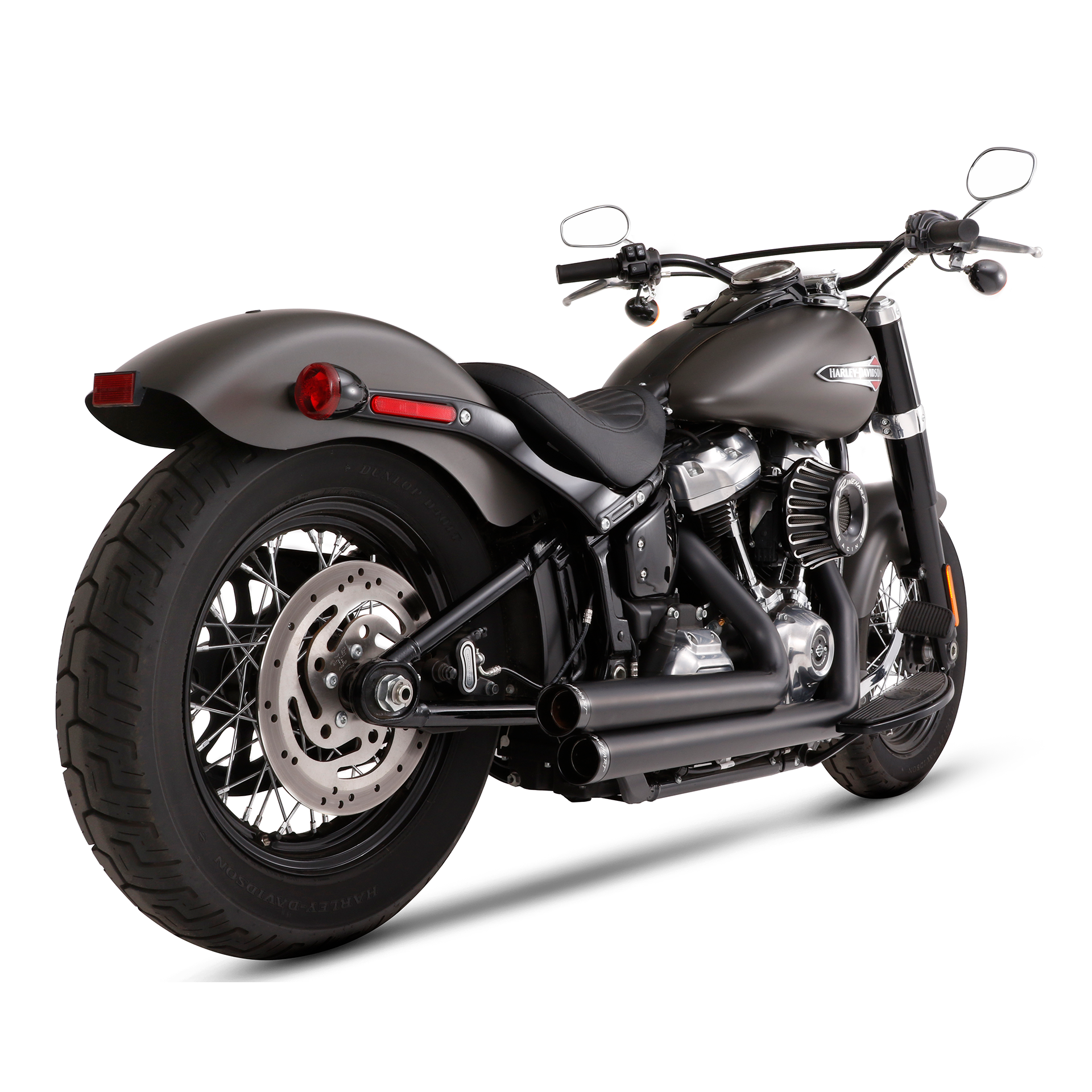 Escape Rinehart Racing 2 Into 2 Negro para Harley Davidson '18-'24 Softail Fat Boy / Heritage Classic / Deluxe / Slim / Street Bob / Breakout / Standard / Low Rider / Sport Glide / Fat Bob (Sistema Completo)