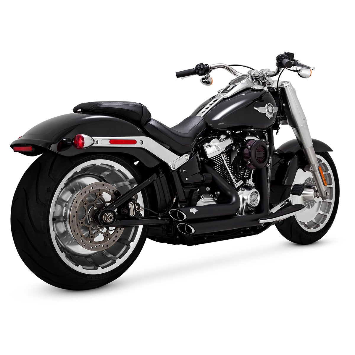 Escape Vance & Hines Shortshots Staggered Negro para Harley Davidson '18-'24 Softail Fat Boy / Breakout (Sistema Completo)