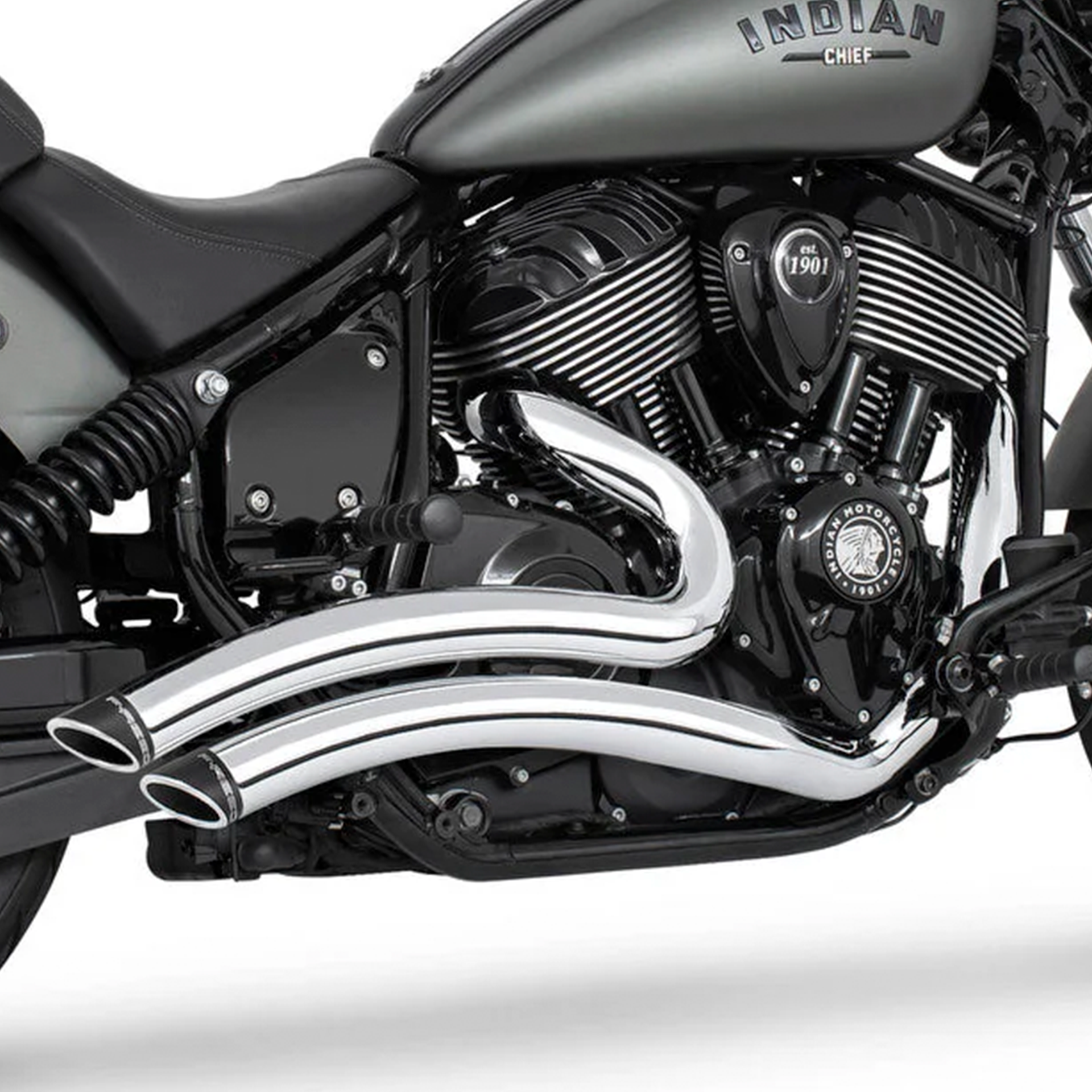Escape Freedom Performance Sharp Curve Radius Cromo - Negro para Indian '21-'24 Chief / Sport / Bobber / Super (Sistema Completo)