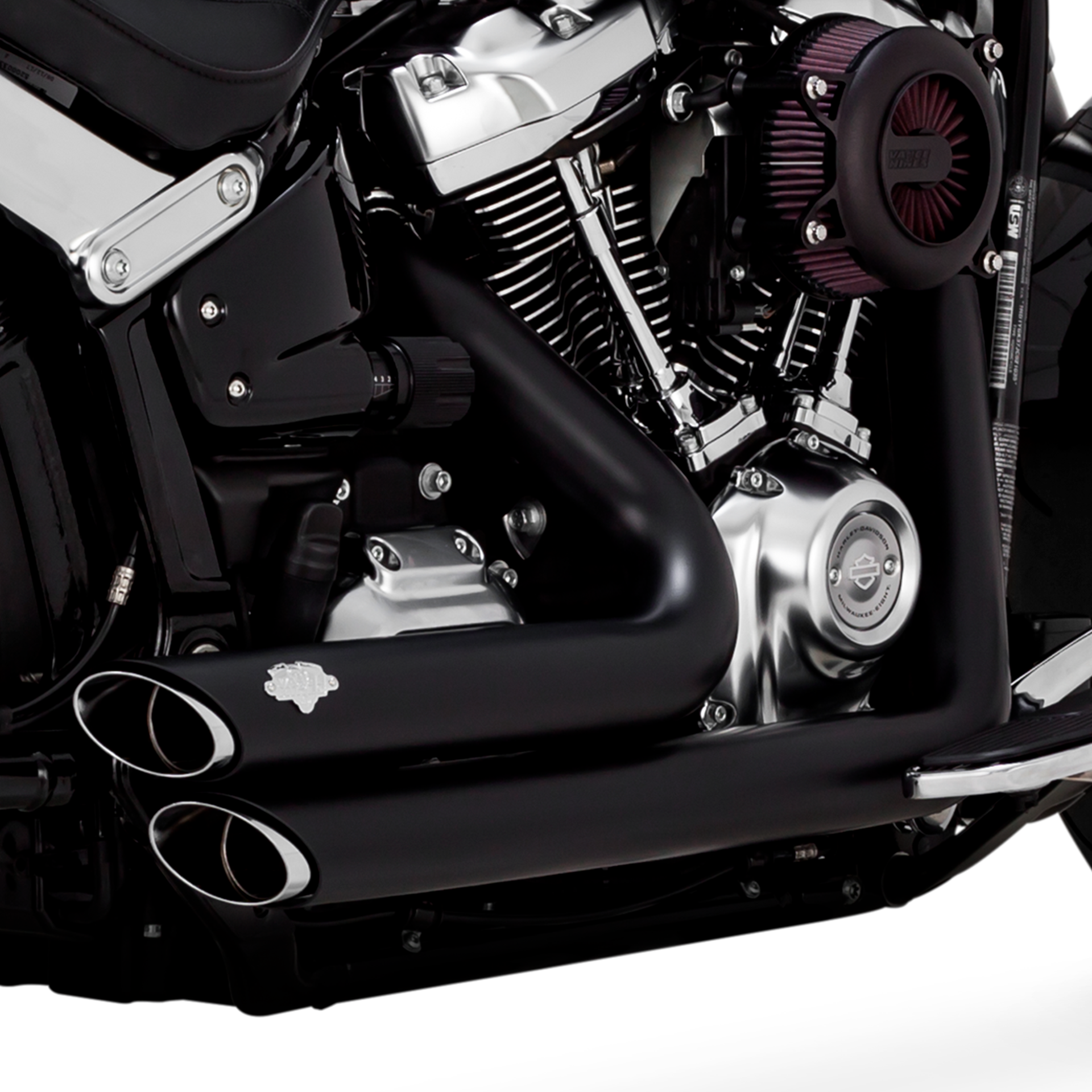 Escape Vance & Hines Shortshots Staggered Negro para Harley Davidson '18-'24 Softail Fat Boy / Breakout (Sistema Completo)