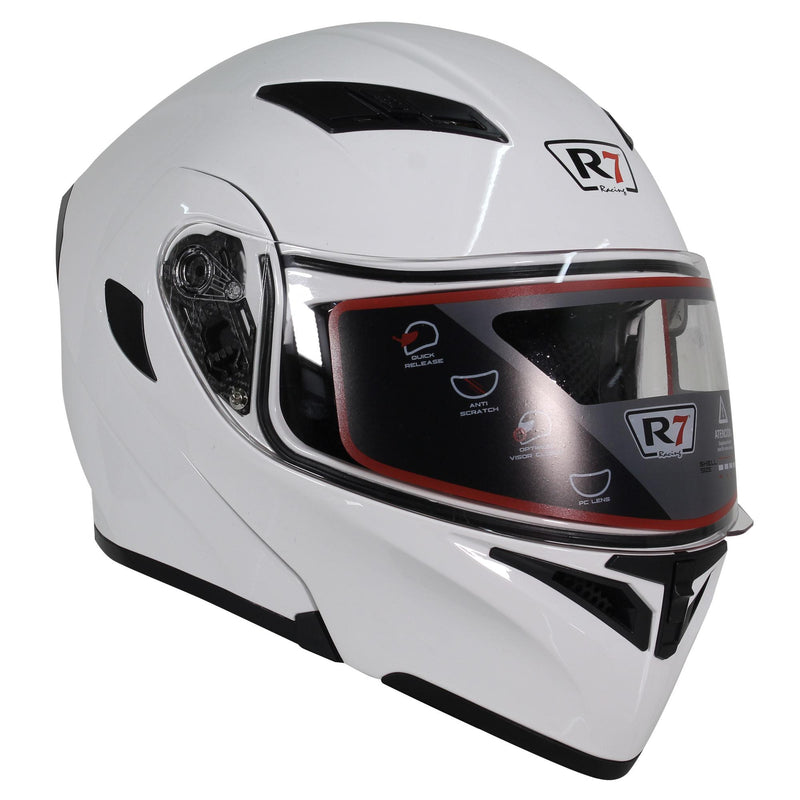 CASCO ABATIBLE R7 RACING UNSCARRED SOLID DOBLE MICA DOT BLANCO