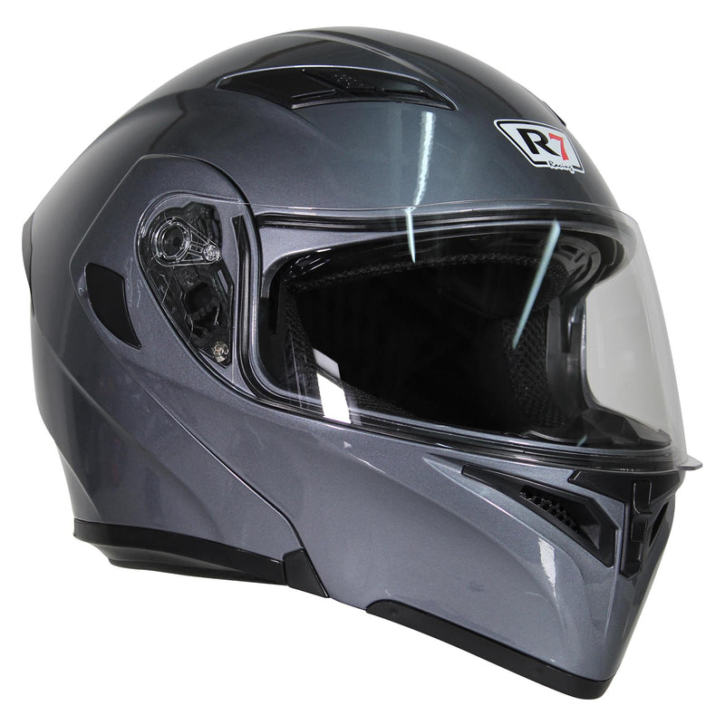 CASCO ABATIBLE R7 RACING UNSCARRED SOLID DOBLE MICA DOT GRIS